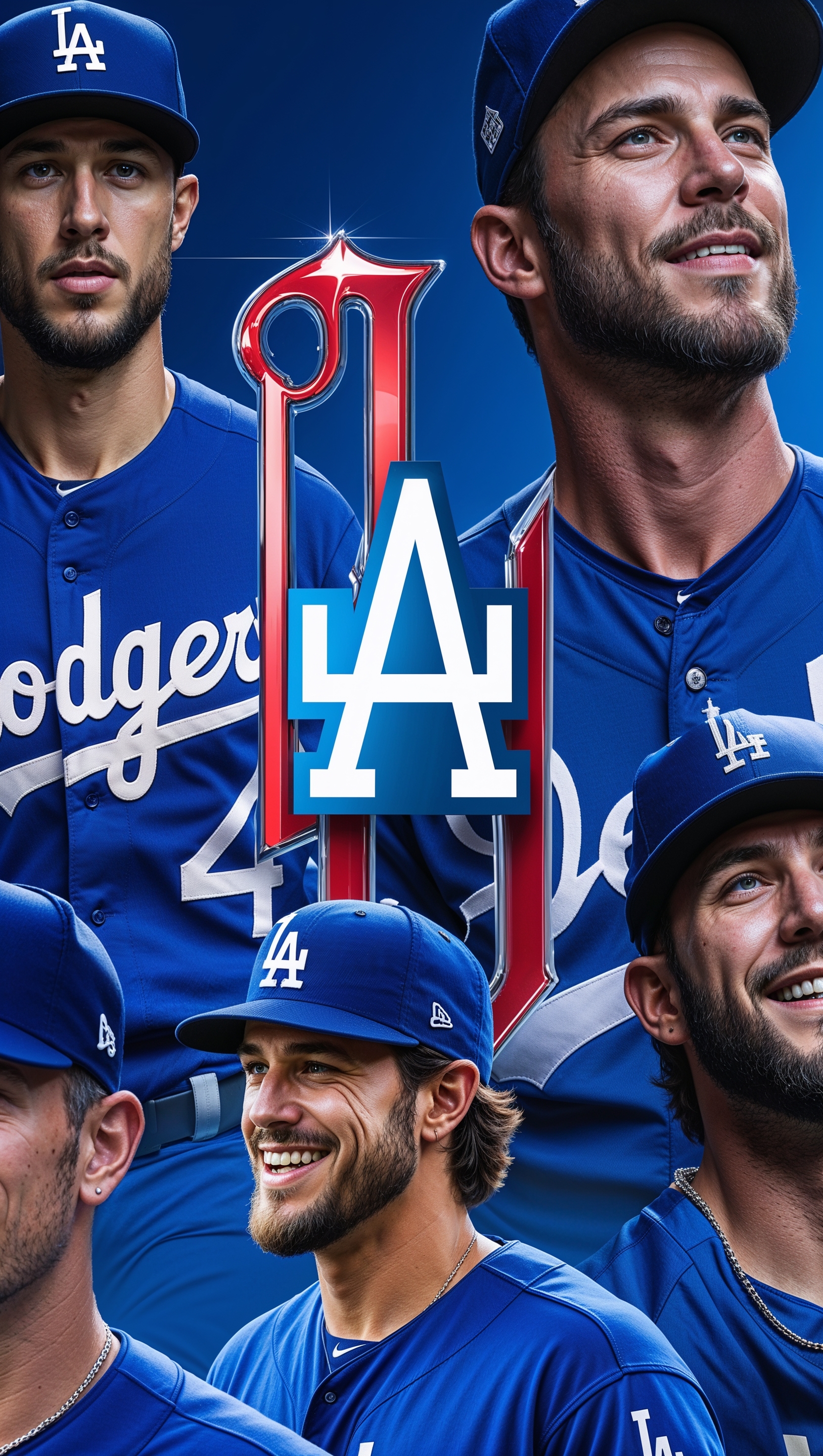 iPhone wallpaper mixing real player photos with Dodgers logo