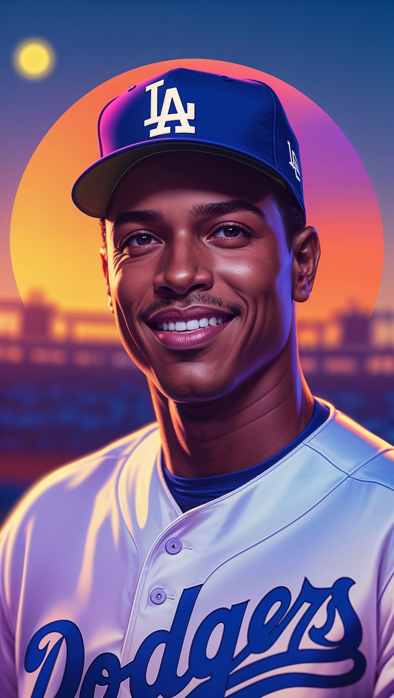 iPhone wallpaper featuring portrait of famous Los Angeles Dodgers player