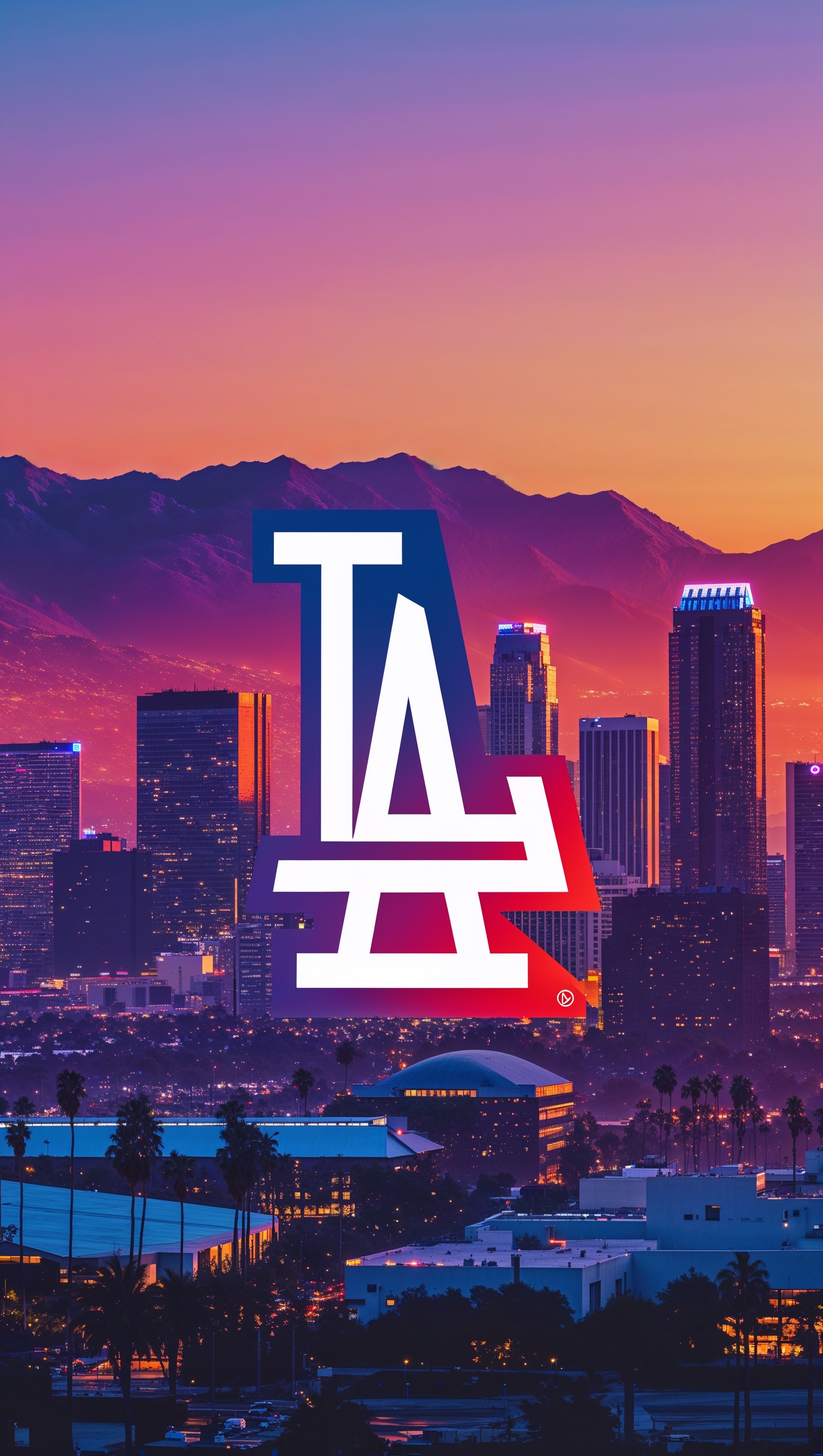 iPhone wallpaper with Los Angeles city background and Dodgers logo
