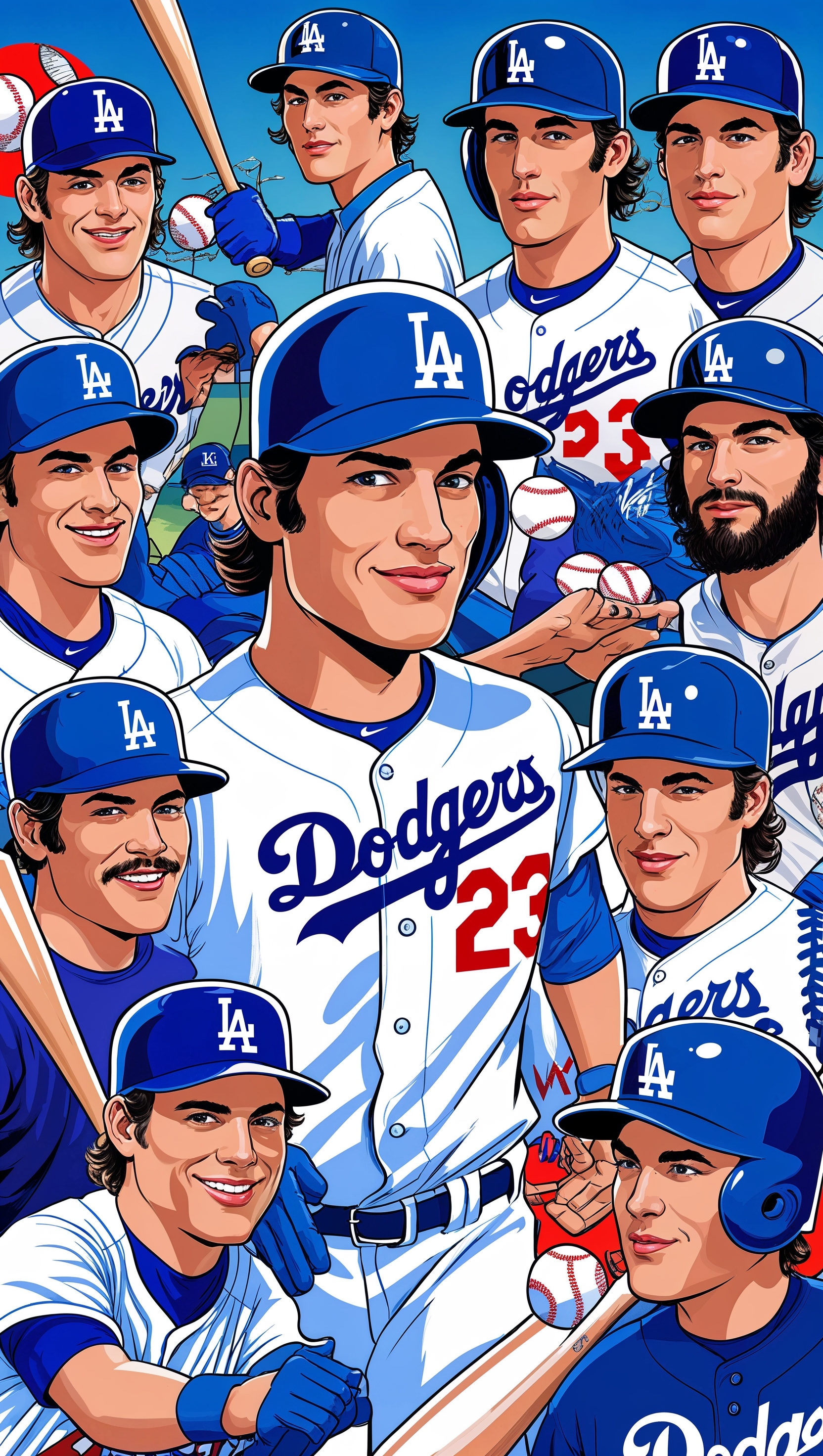 Cartoon-style iPhone wallpaper of Dodgers players