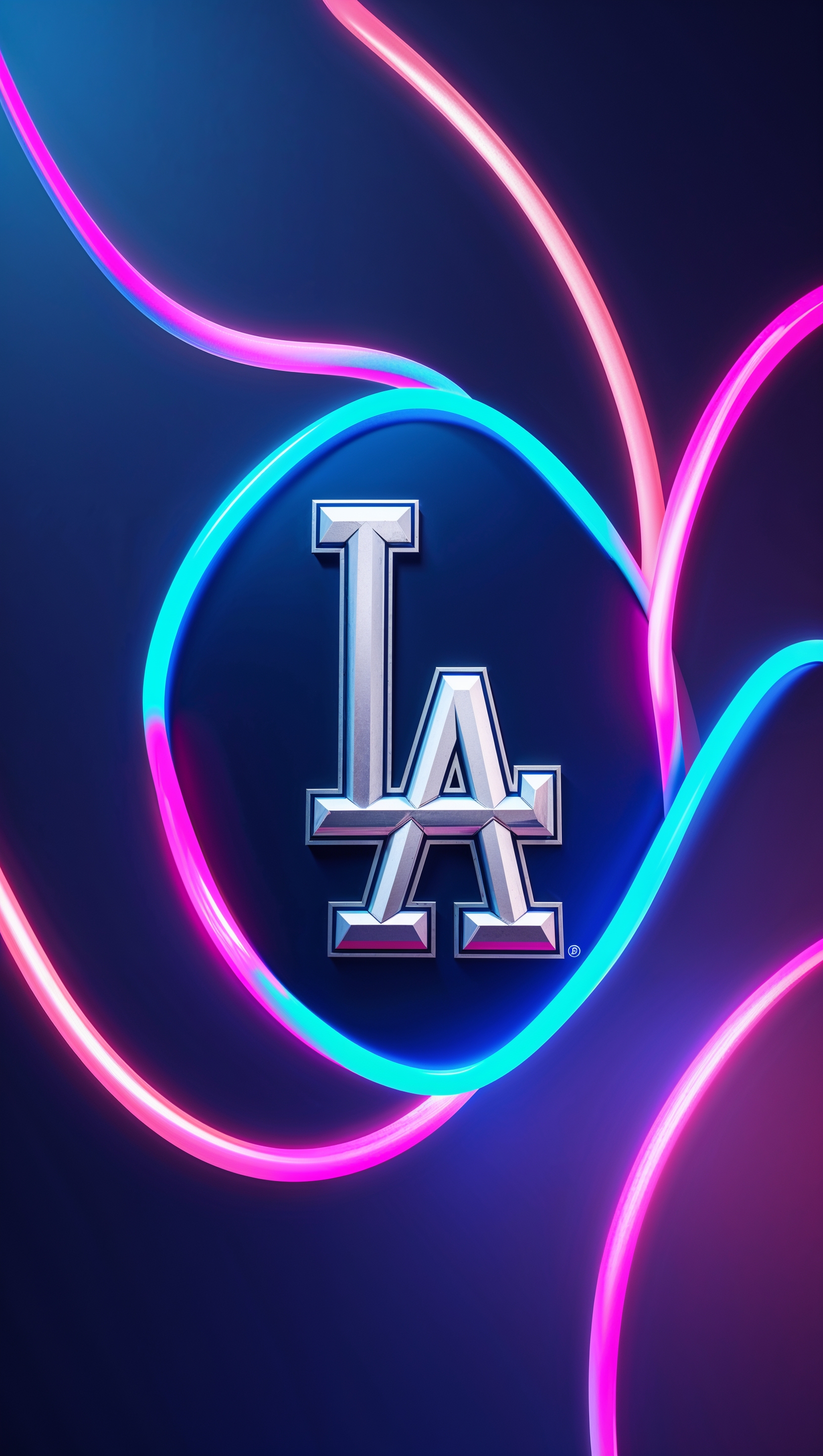 iPhone wallpaper with Dodgers logo in center and neon lights