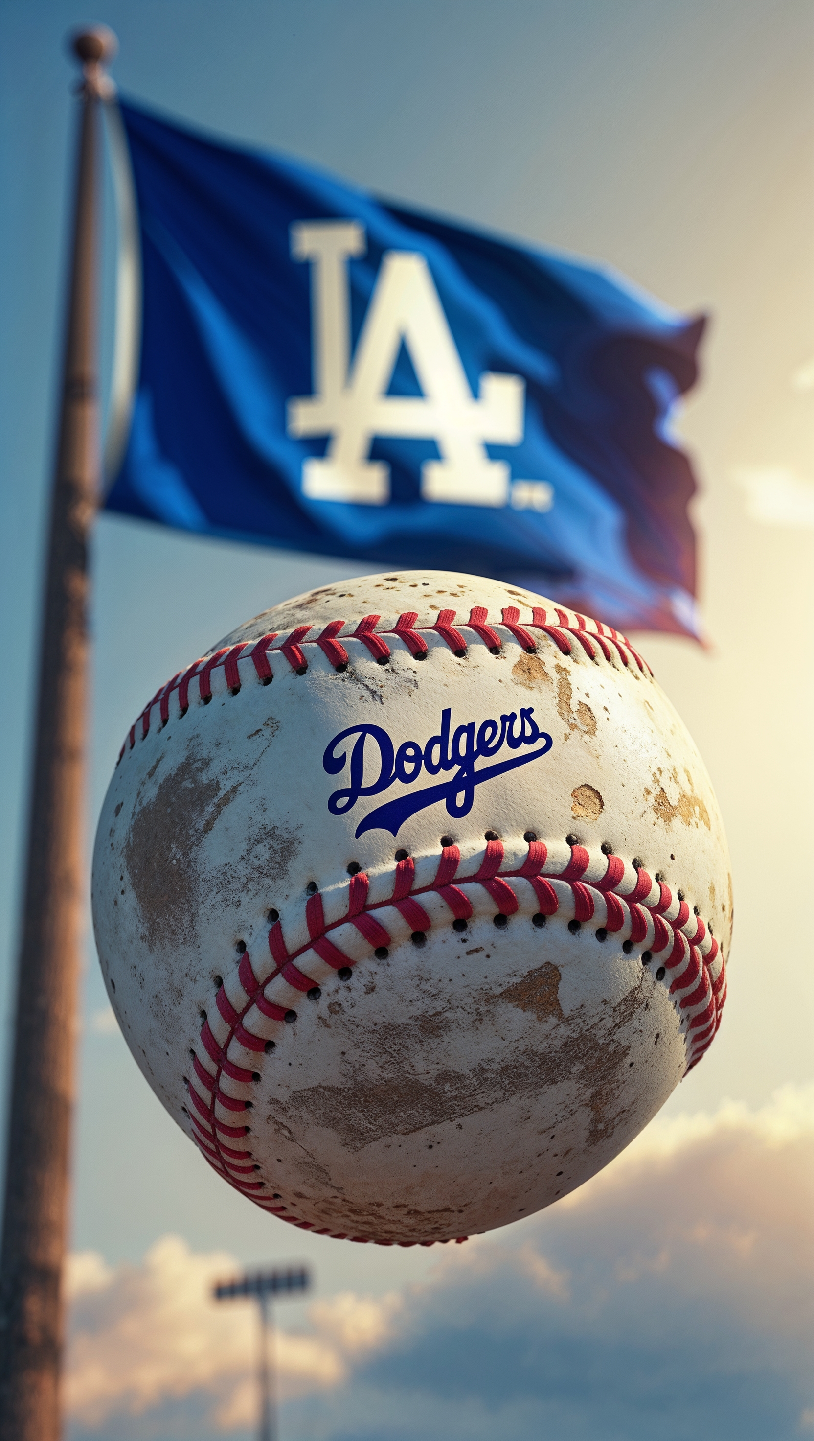 iPhone wallpaper with baseball and Los Angeles Dodgers flag
