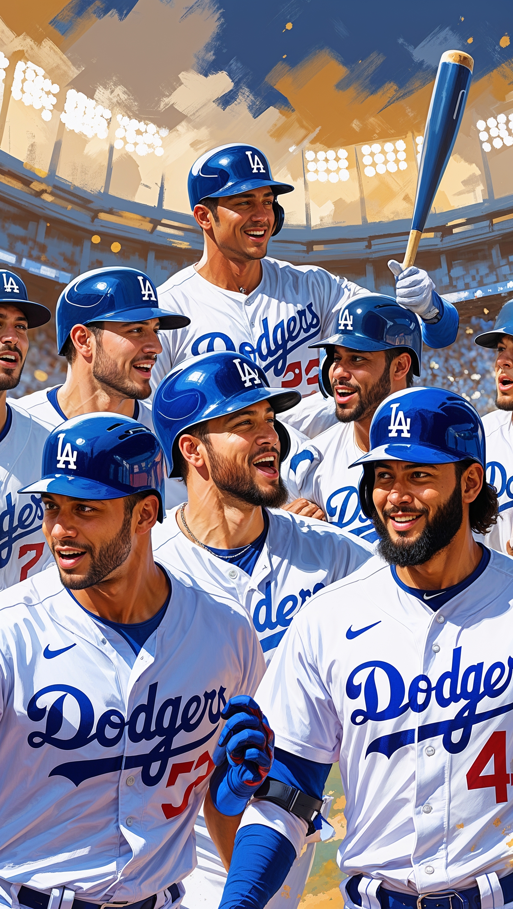 iPhone wallpaper with digital painting of Dodgers players