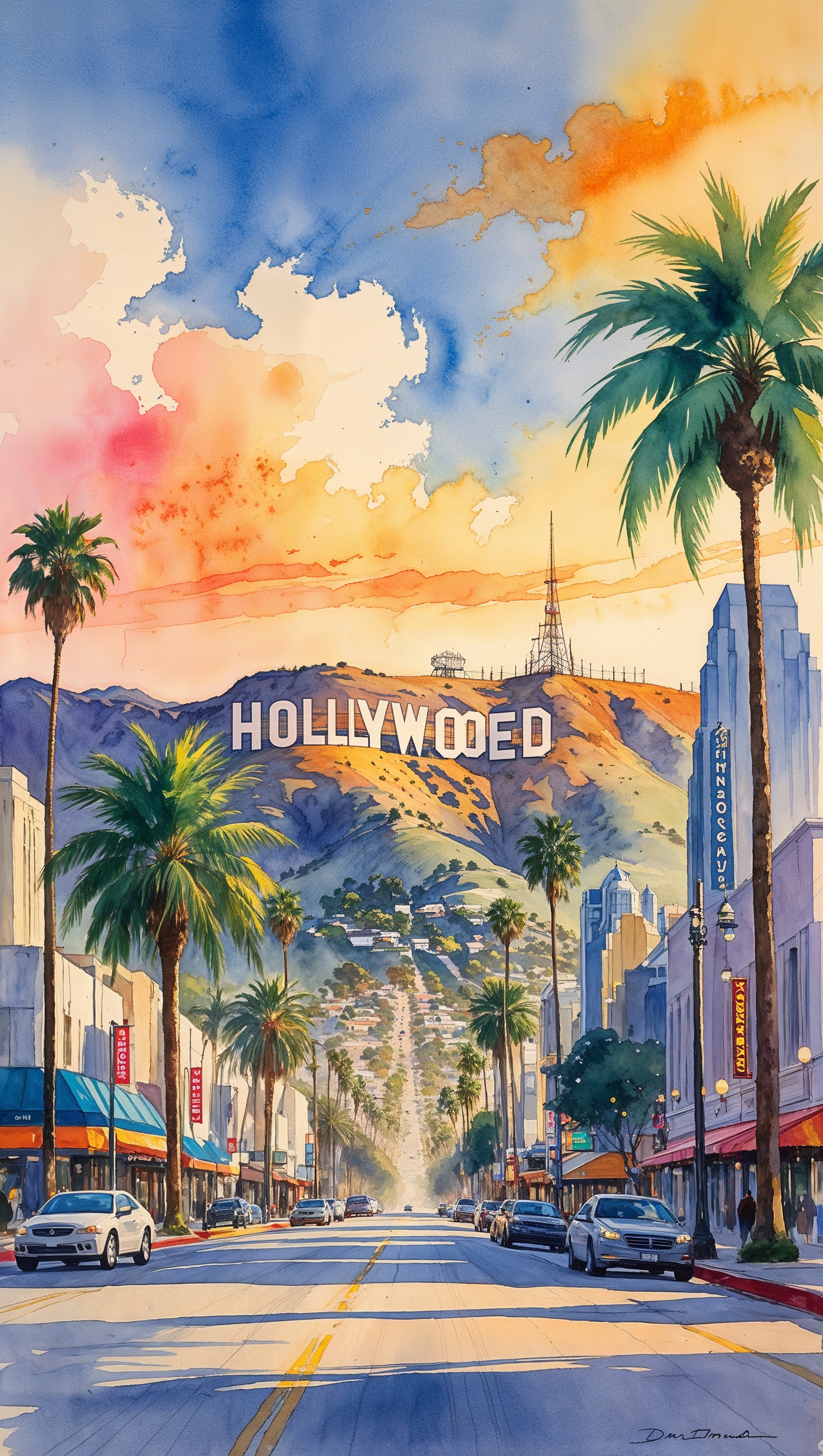 Watercolor painting of Los Angeles