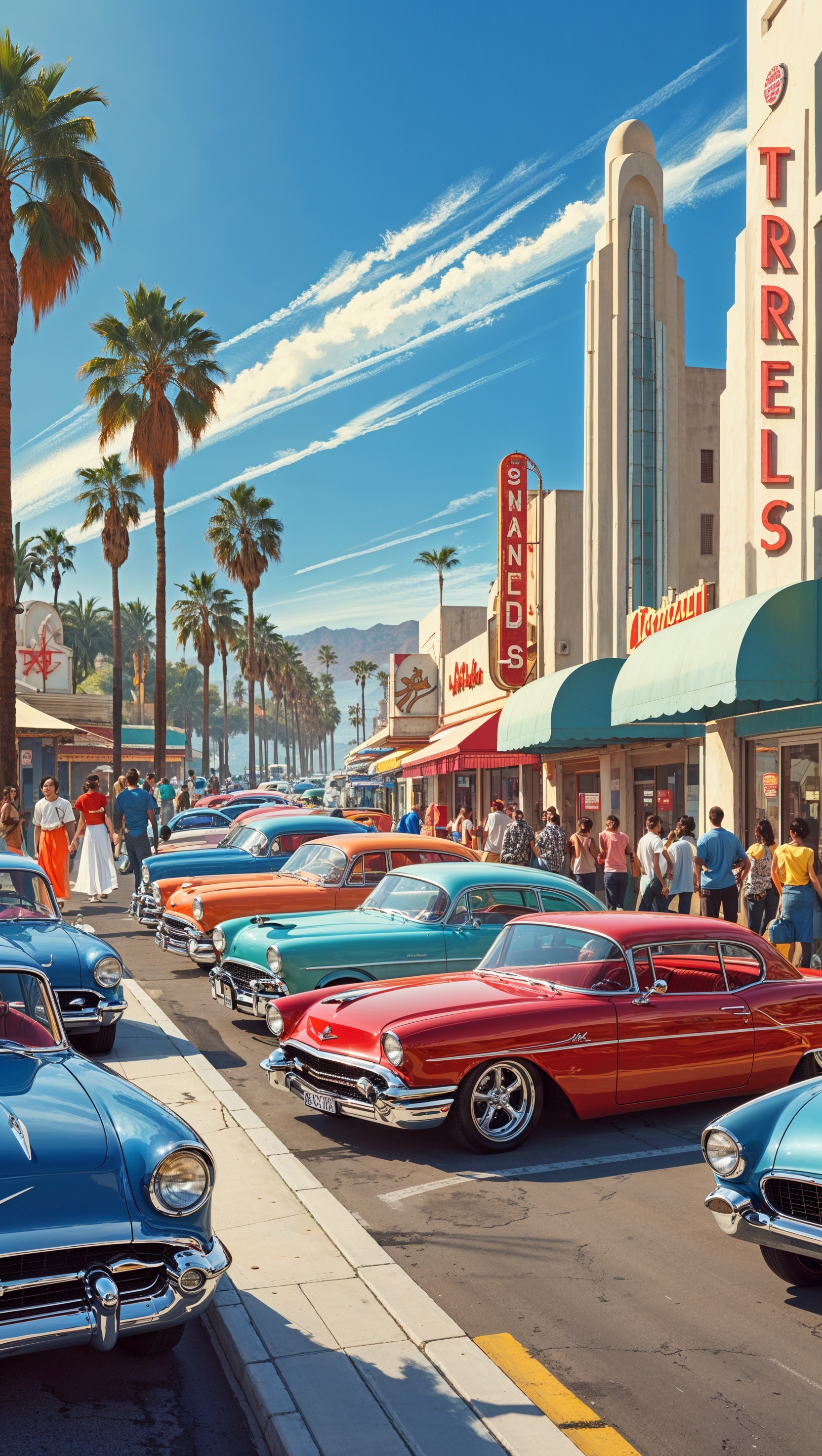 Los Angeles street view with classic cars