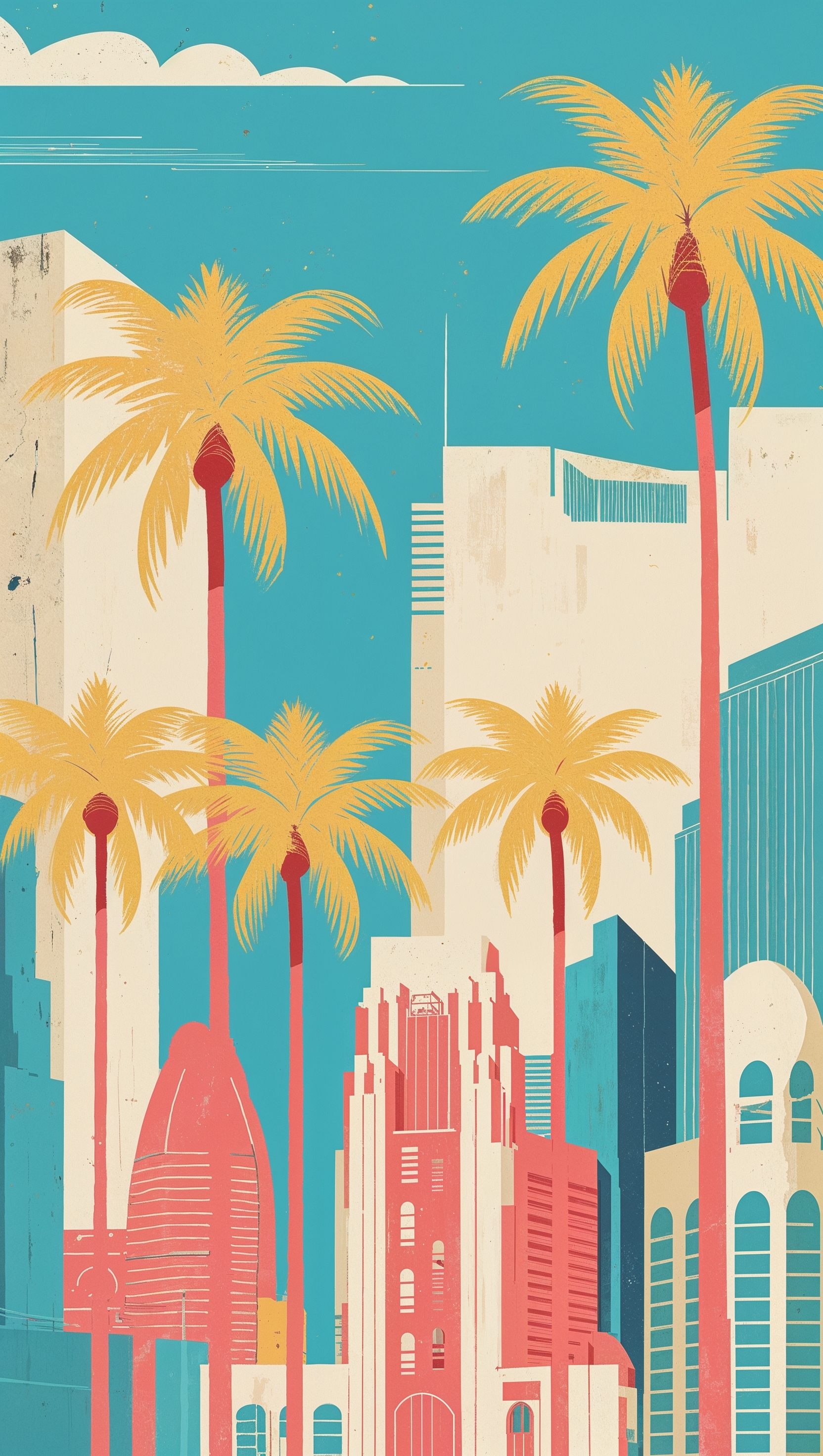 Cartoon-style Los Angeles with palm trees