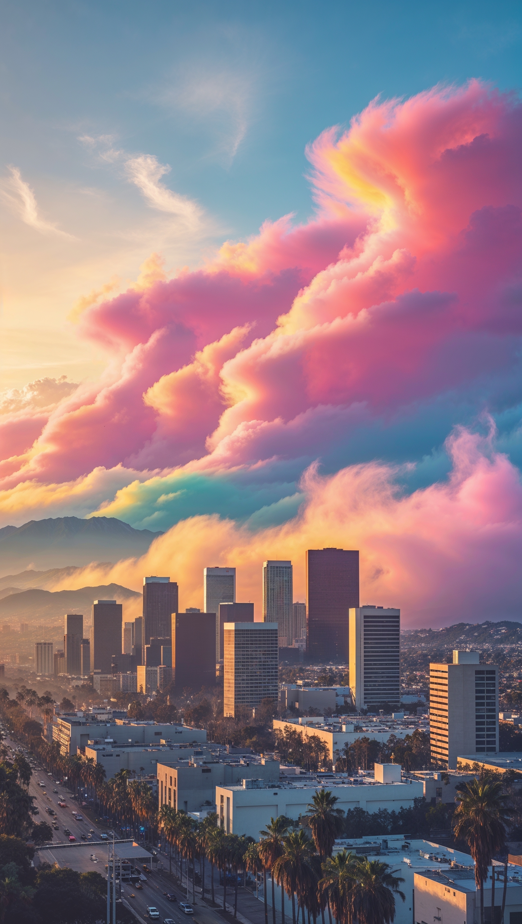 Los Angeles covered in colorful clouds
