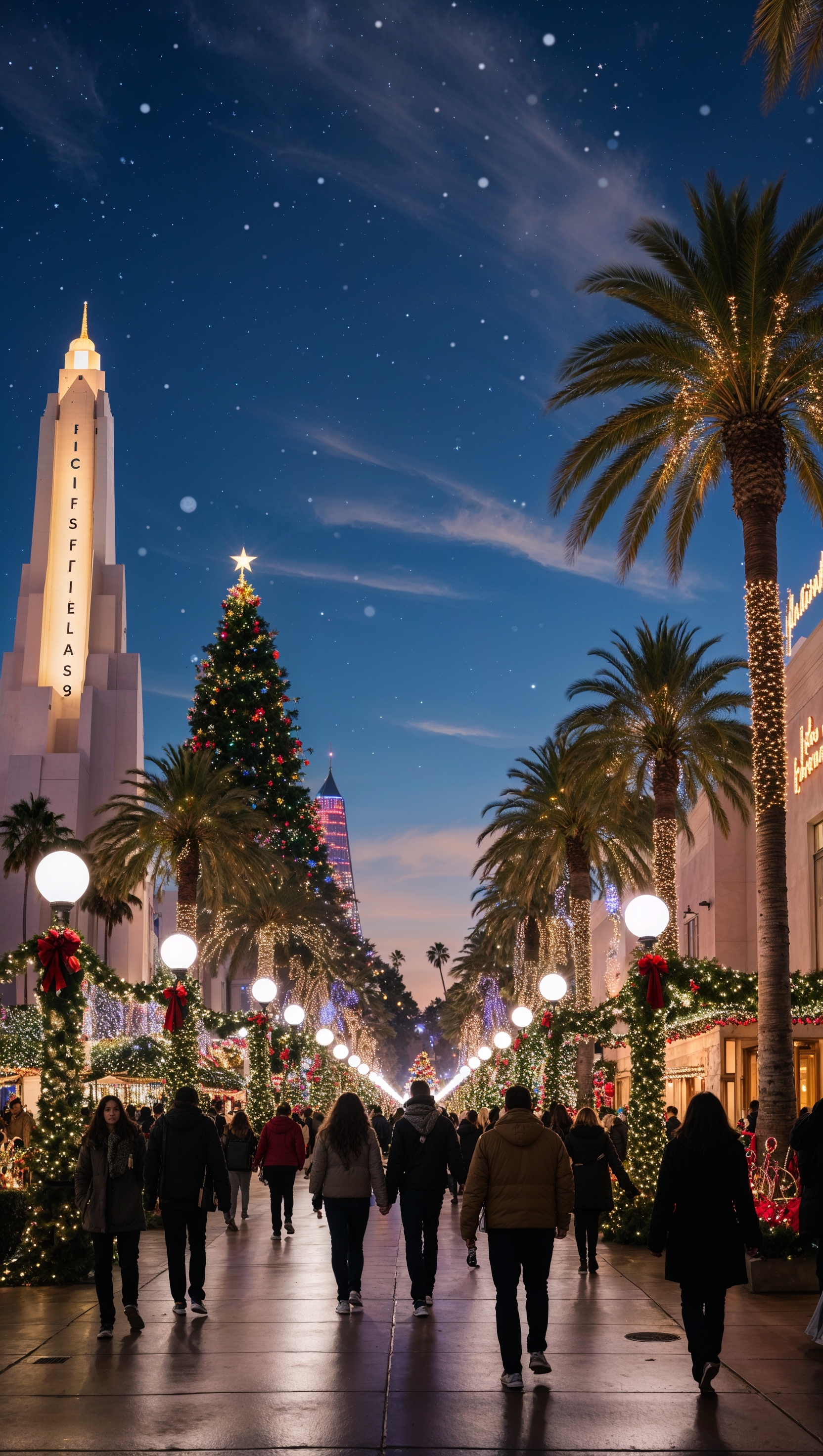 Los Angeles at Christmas night with decorations
