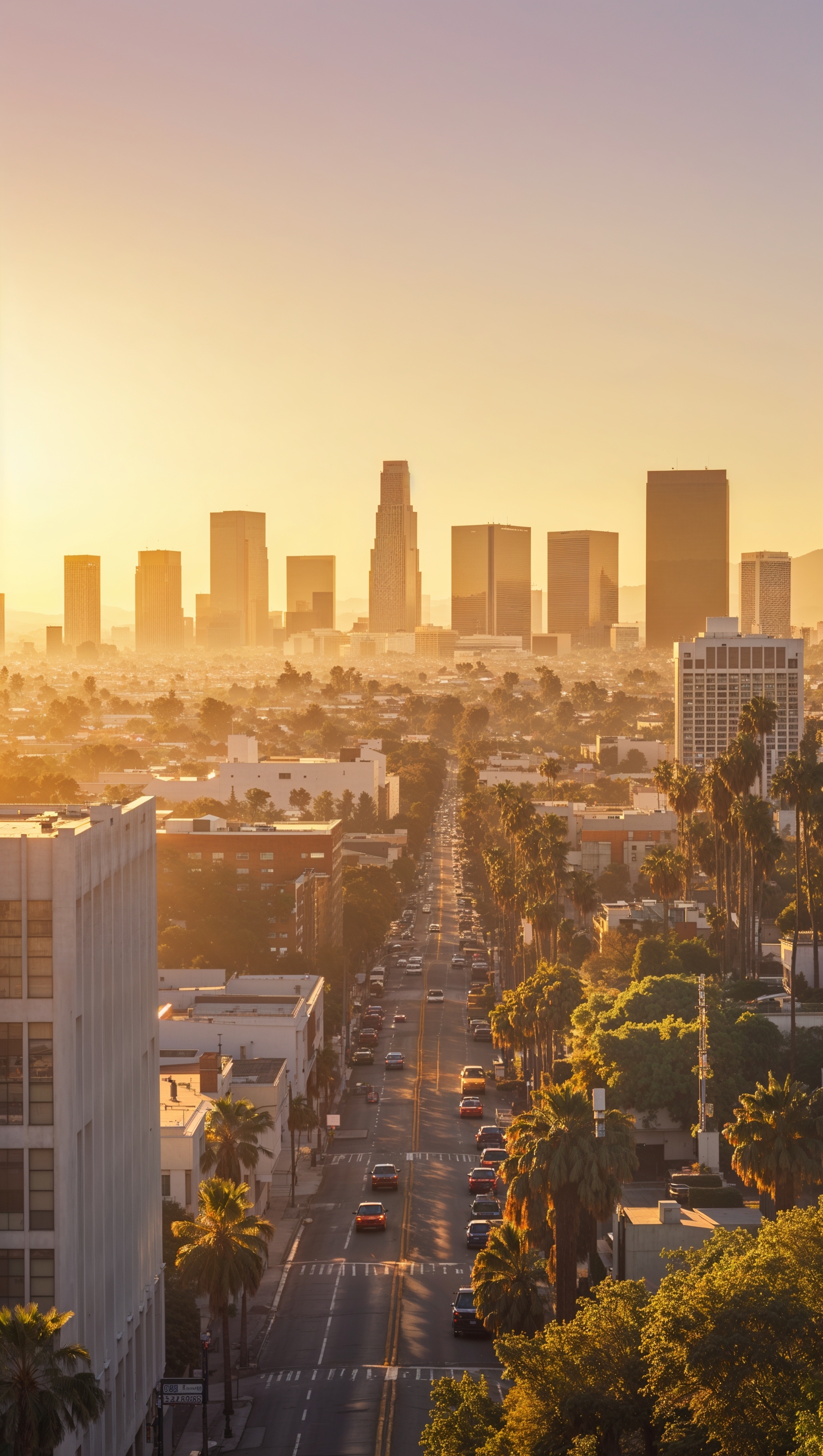 Los Angeles with golden light effect