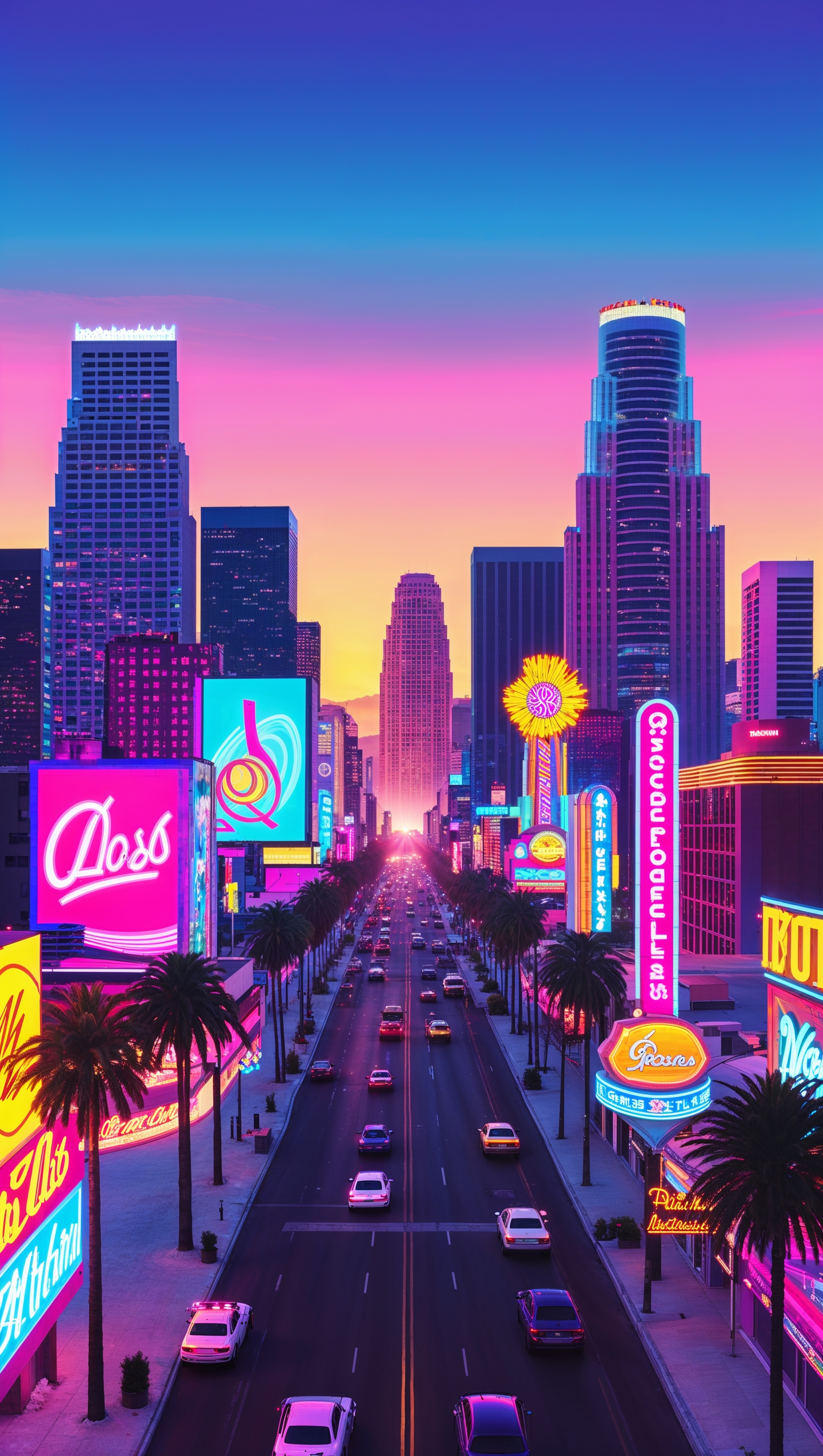 Los Angeles in 80s neon style