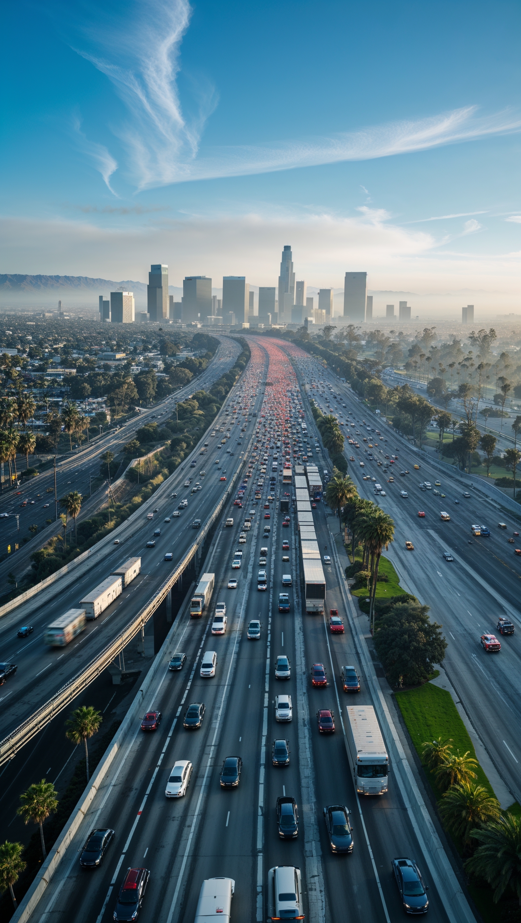 Busy Los Angeles highway from above