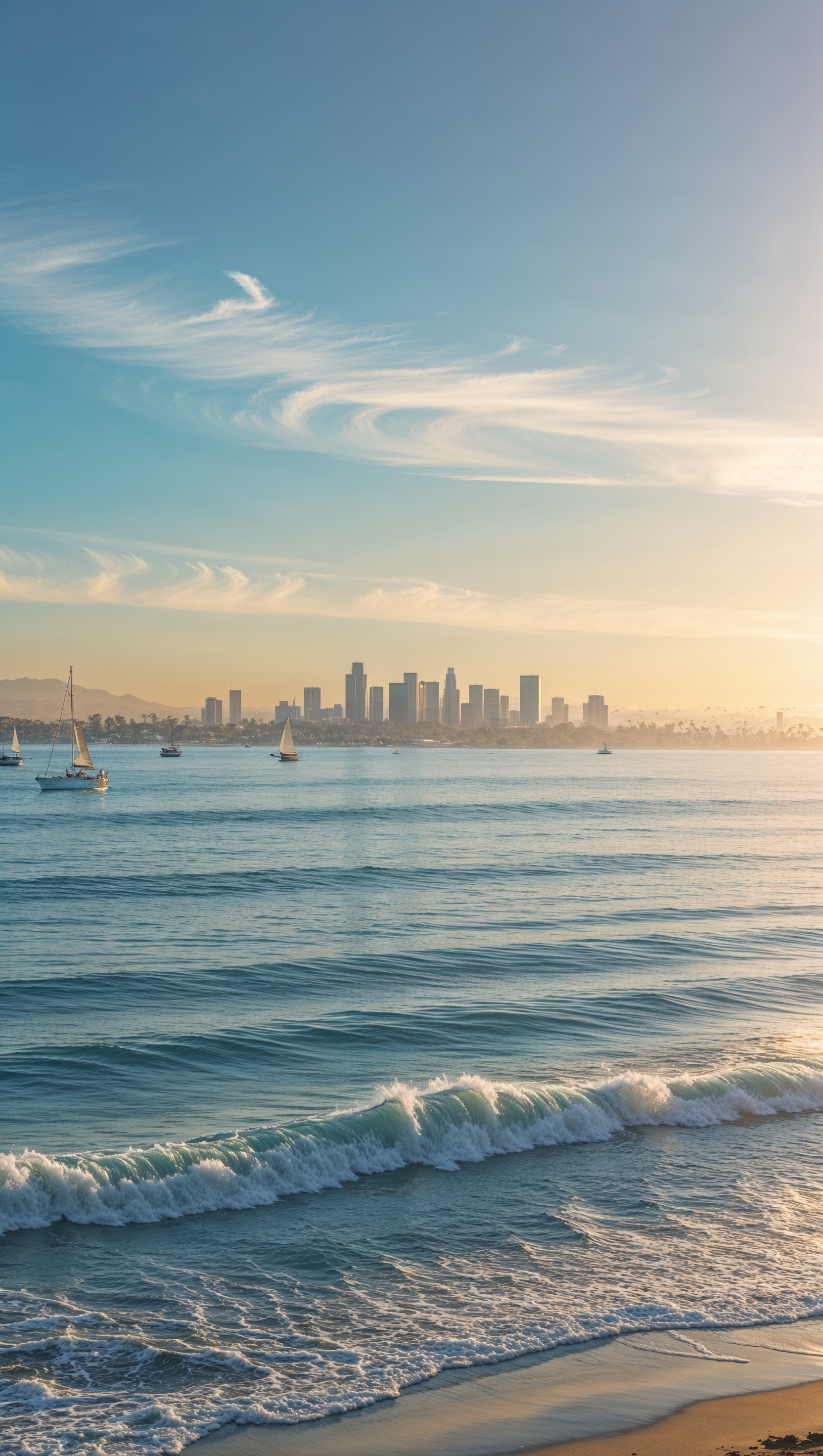 Calm ocean view with Los Angeles in the distance