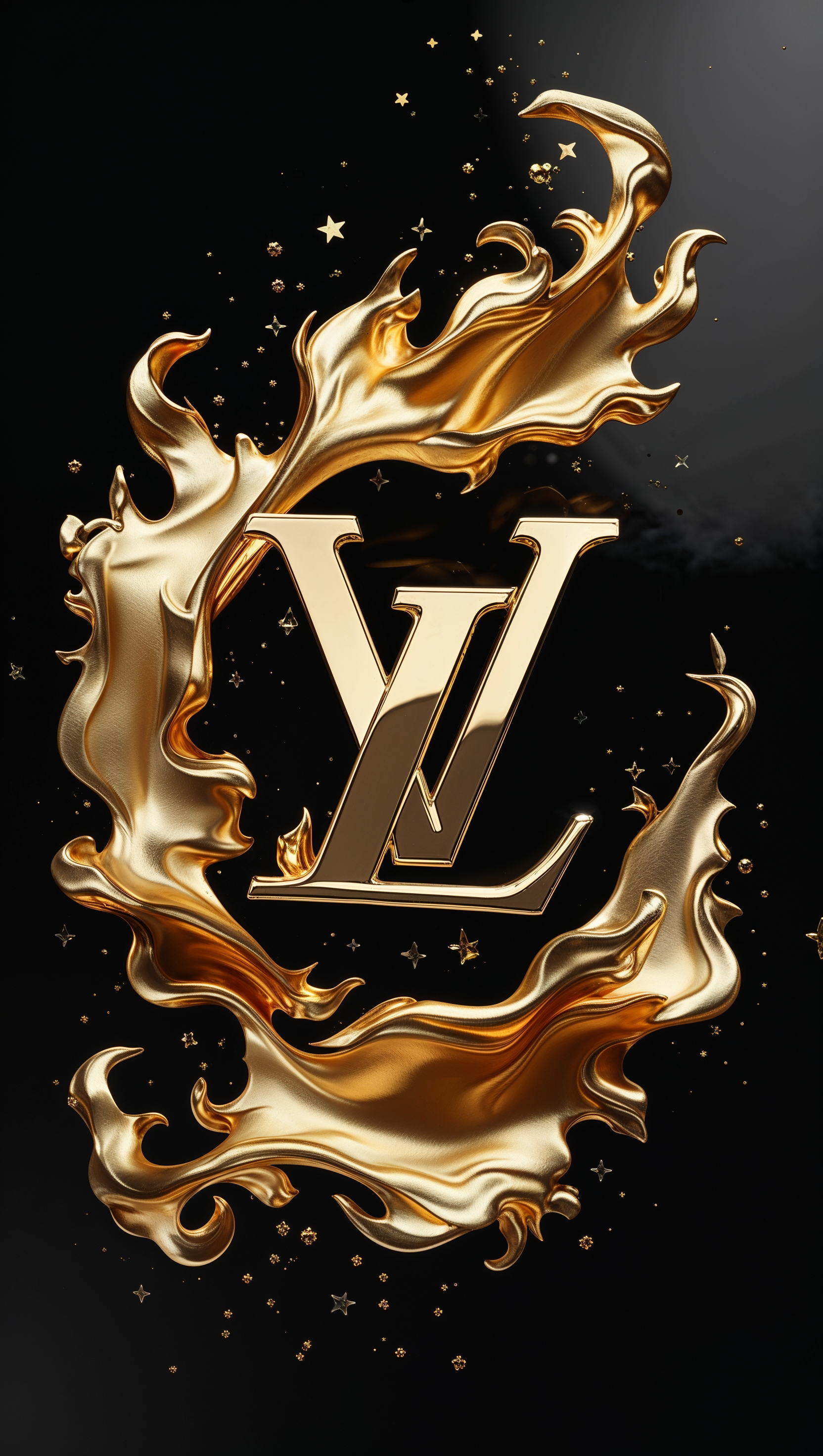 iPhone wallpaper with LV logo surrounded by golden flames