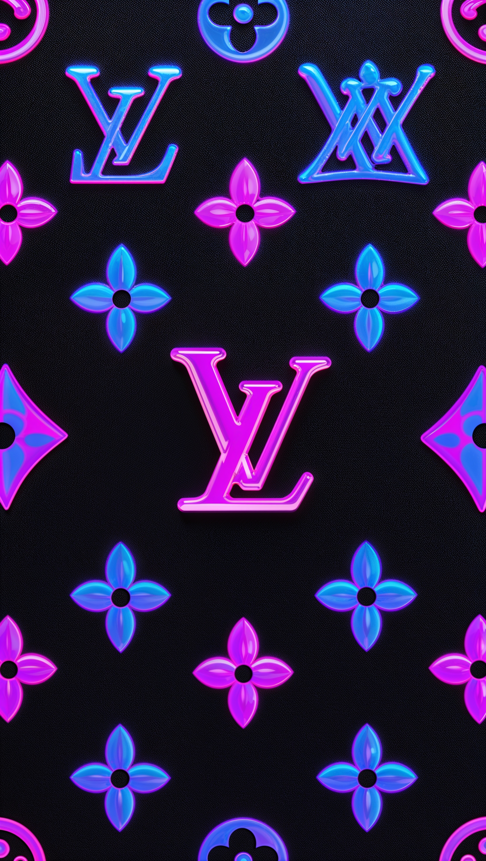 Black wallpaper with classic LV pattern and neon effect