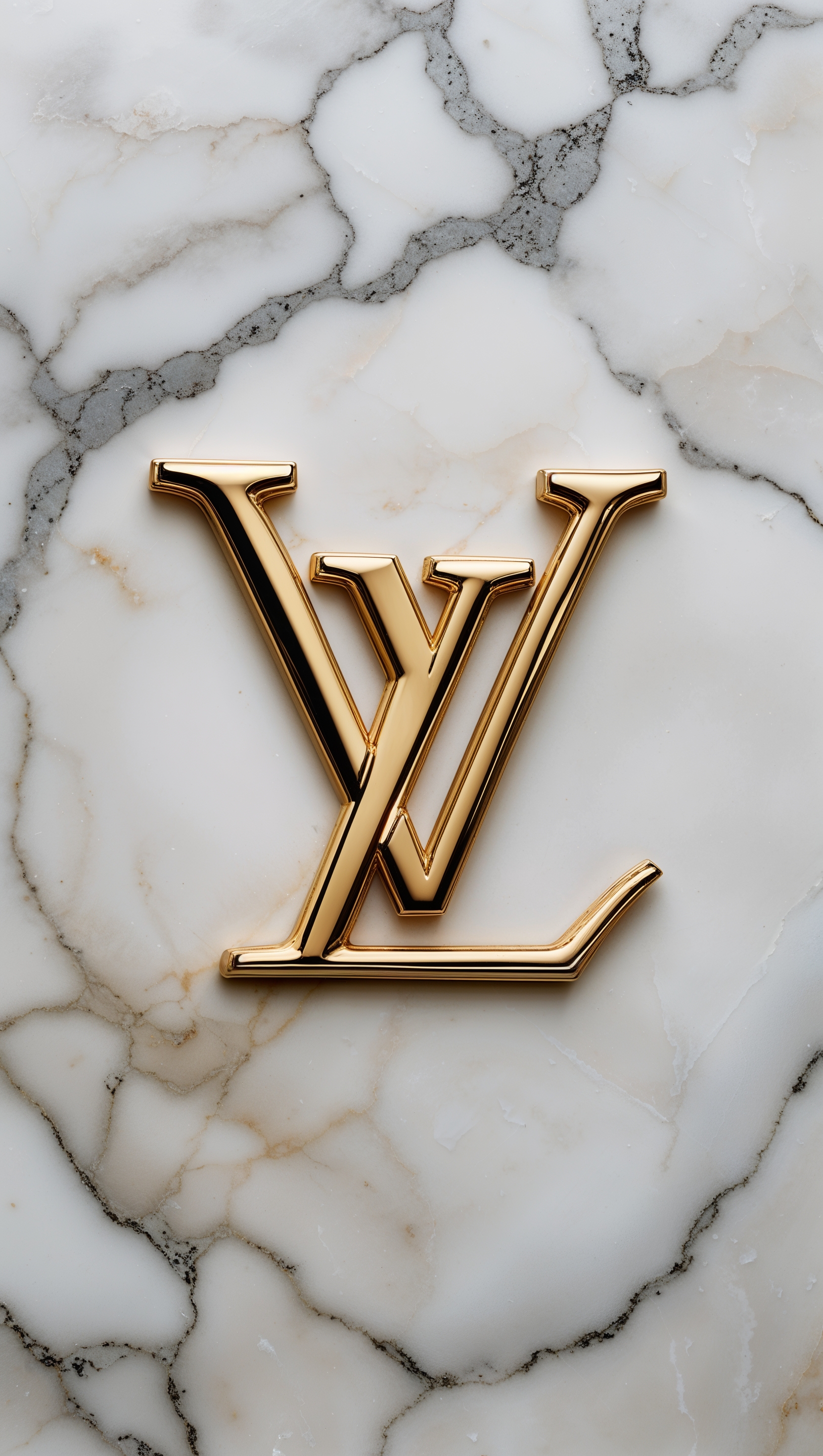 Luxurious marble background with golden LV logo