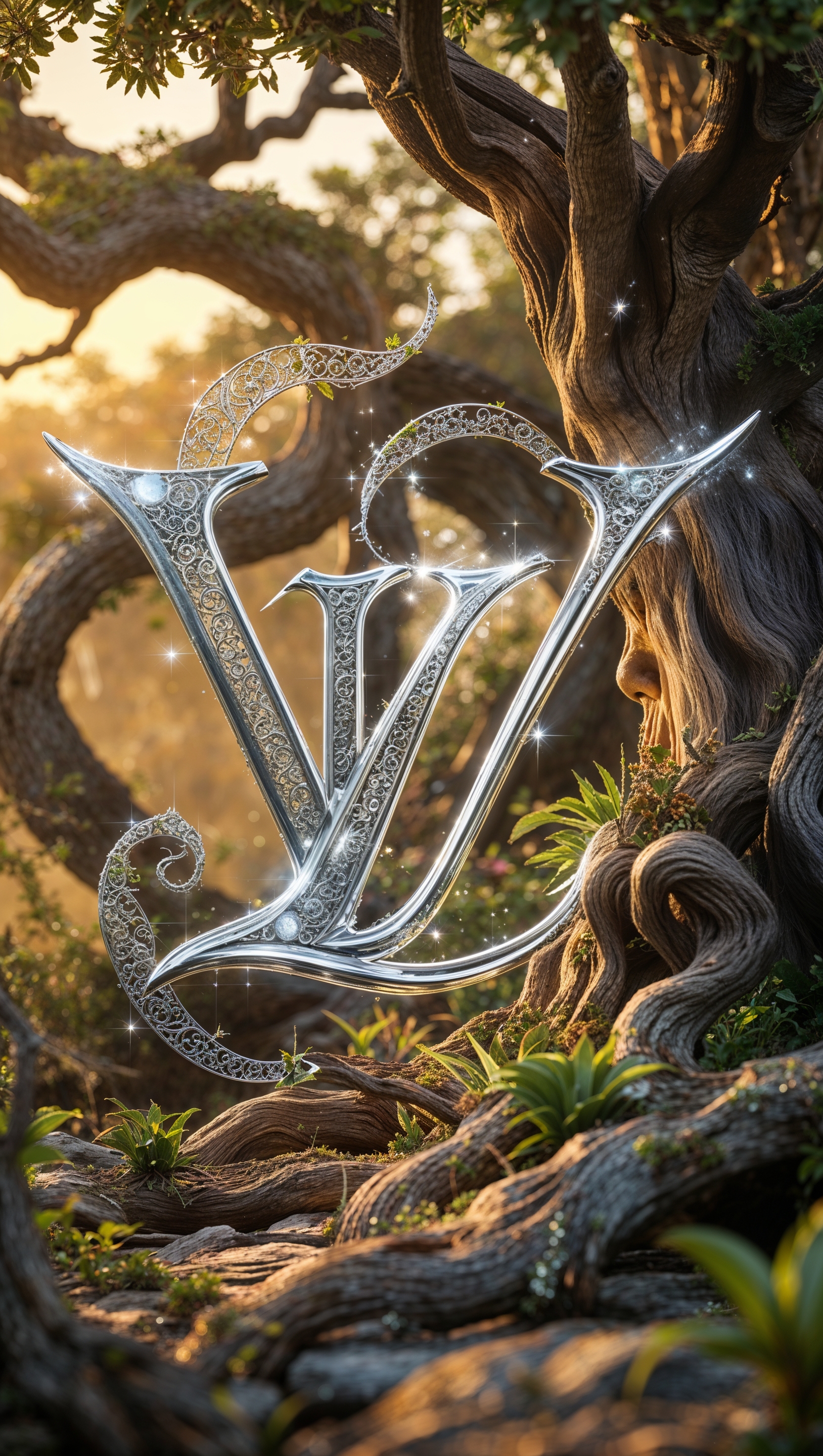 Fantasy-themed design with LV logo in an imaginary world