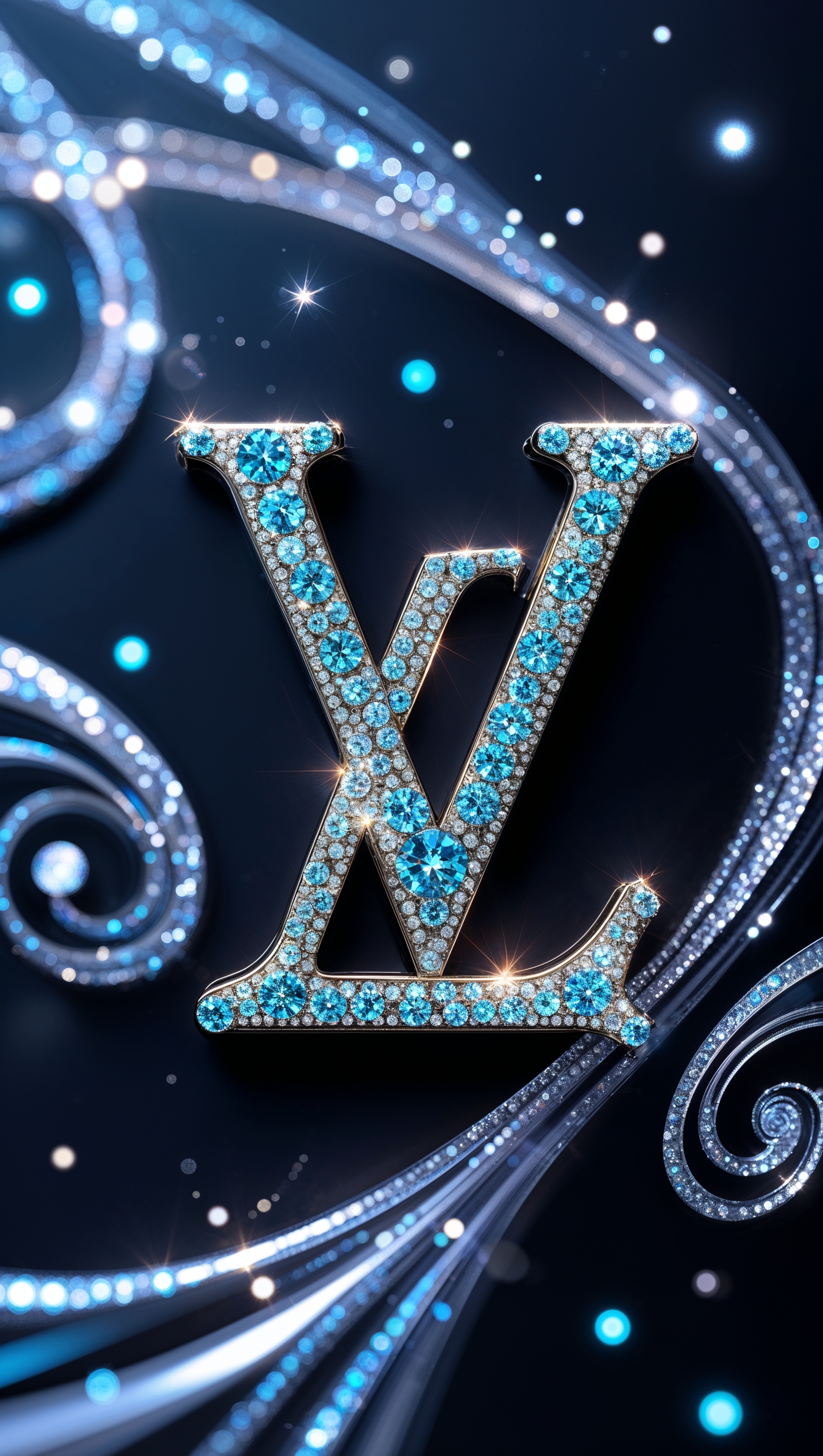 LV logo with diamonds and sparkling effects