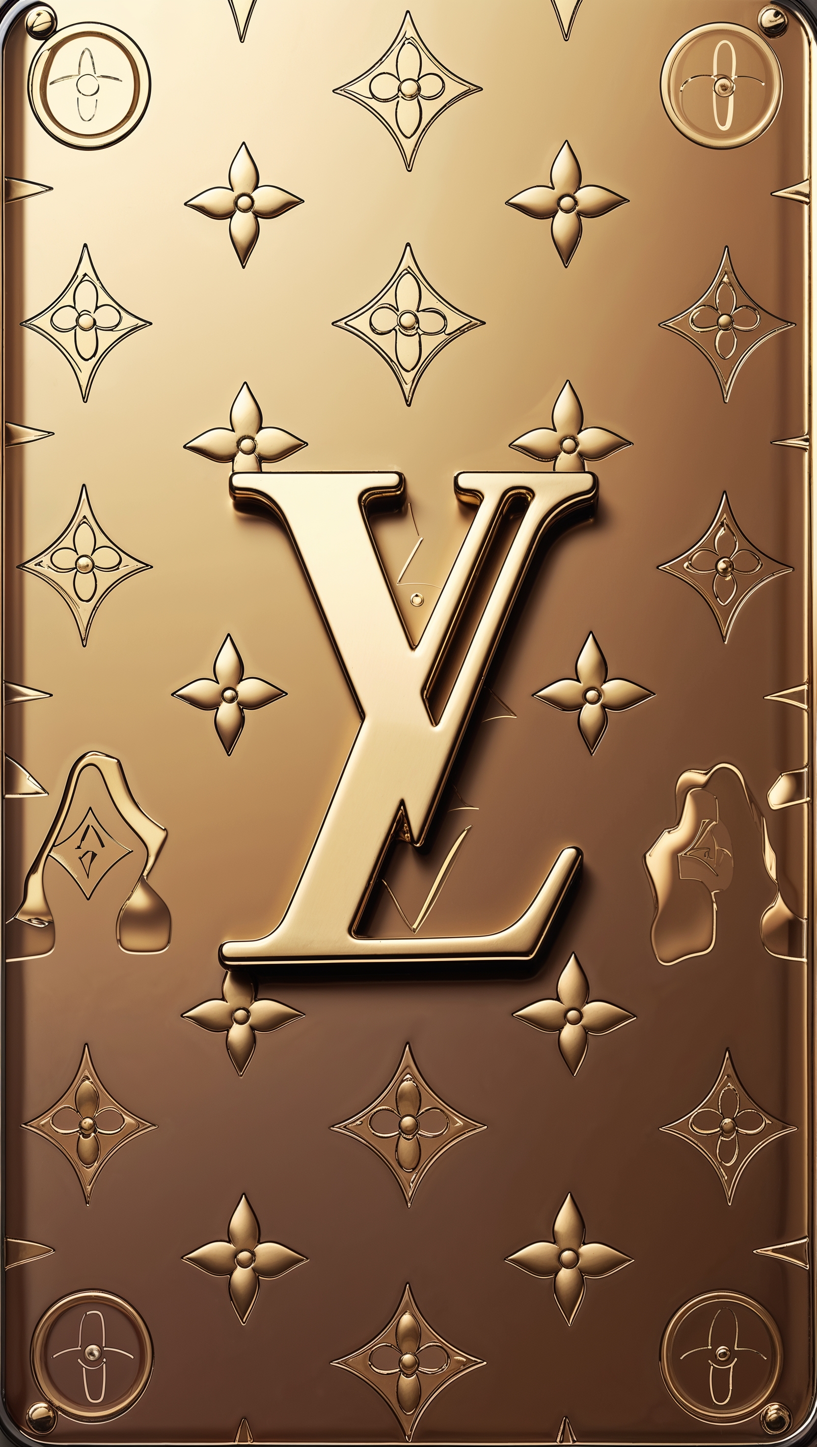 iPhone background with the Louis Vuitton logo on a shiny golden background