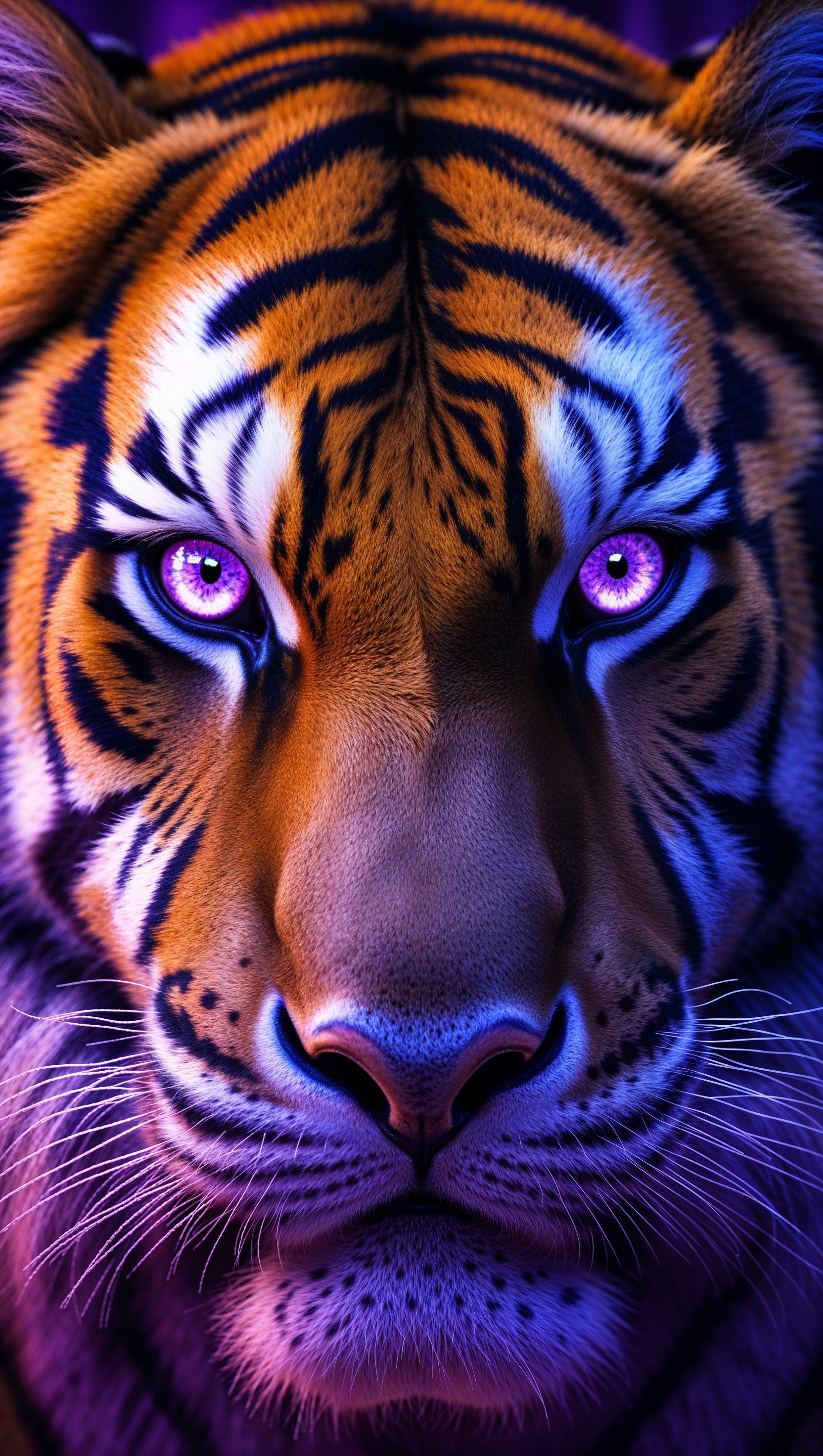 Tiger eyes in the LSU color scheme, intense and mysterious