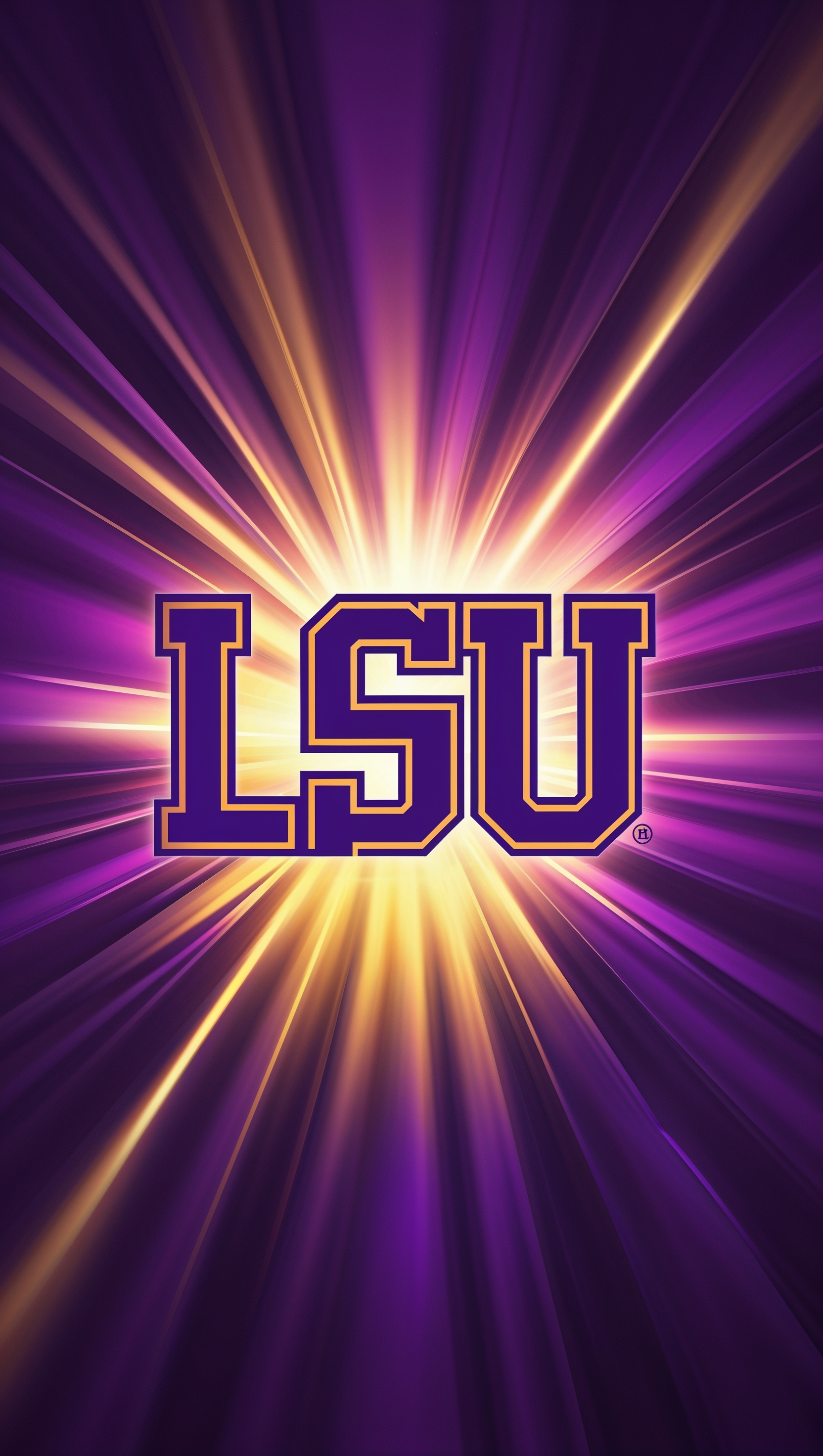 LSU Tigers logo with a glowing purple and gold background, high resolution for iPhone