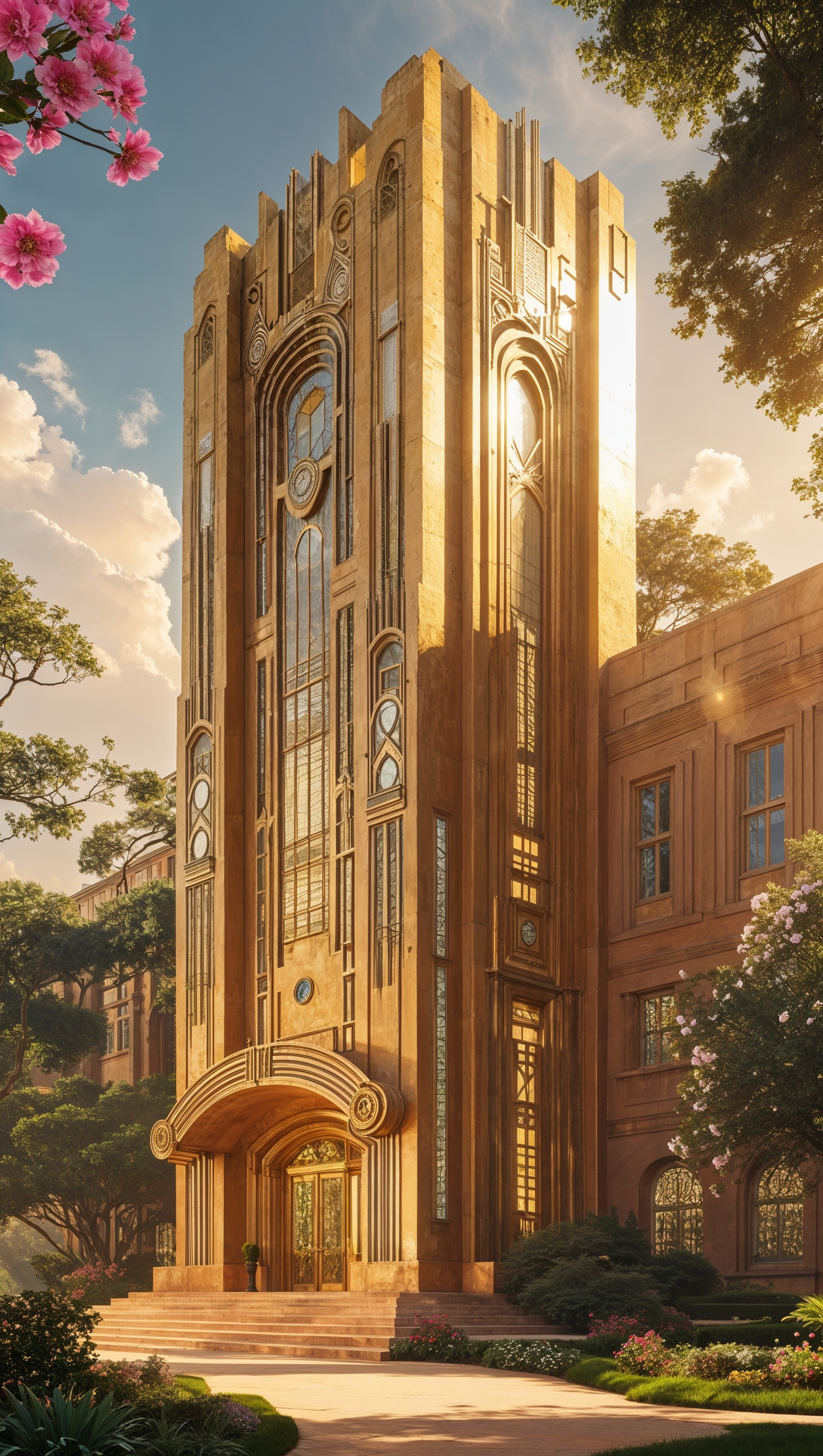 LSU architecture (like Memorial Tower) in an art deco style