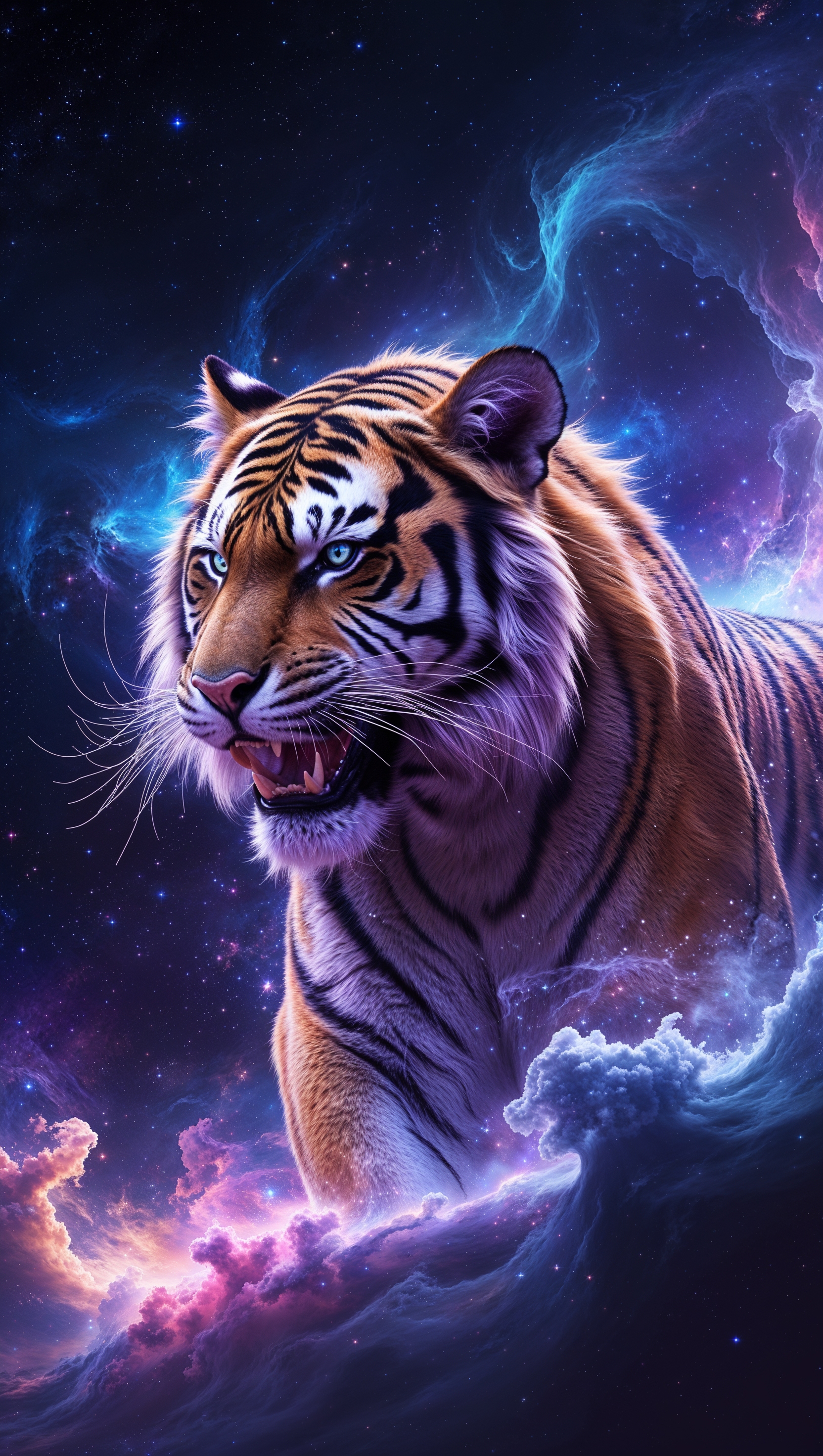 LSU tiger in a cosmic nebula, space-themed iPhone wallpaper