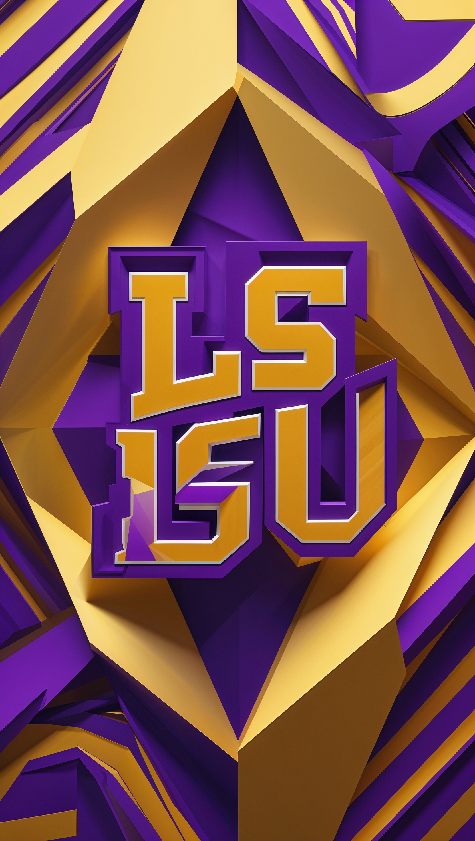 Geometric design with LSU letters and tiger stripes