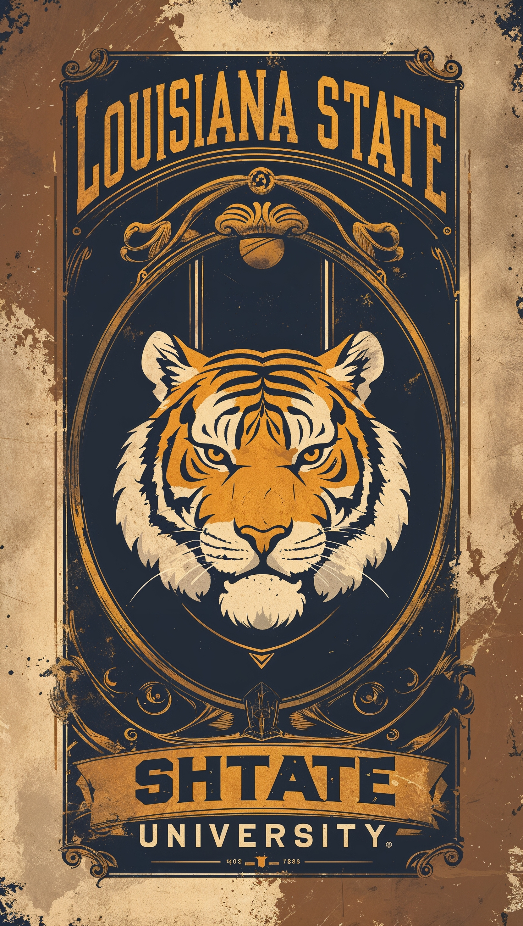 Vintage poster-style LSU artwork for mobile screen