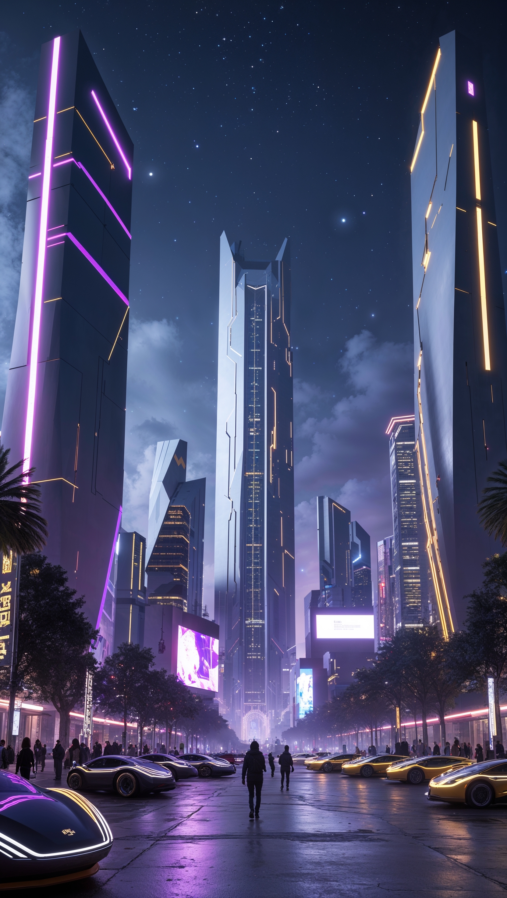 Futuristic LSU concept art with tech and neon details