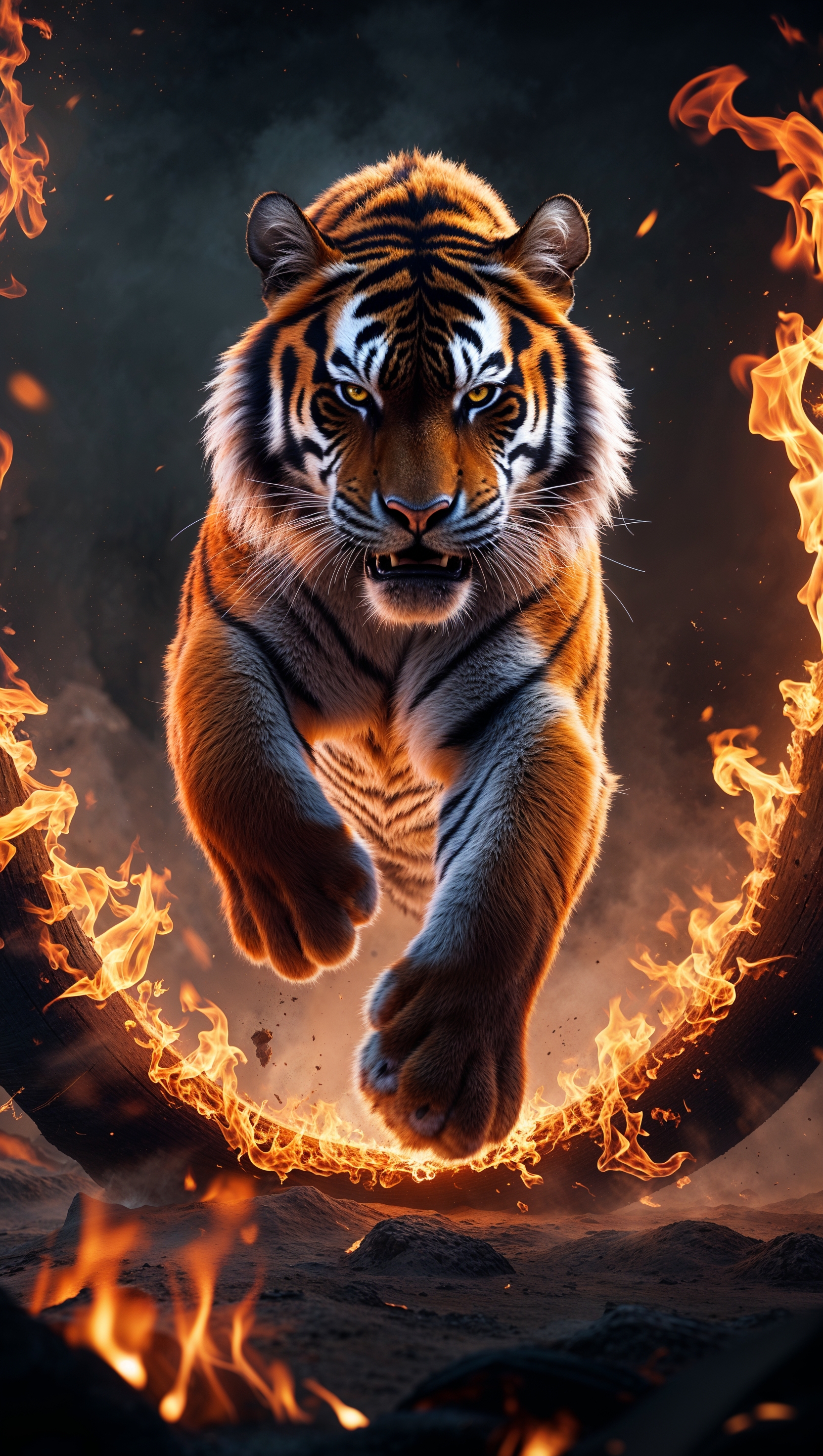 LSU tiger jumping through fire, high drama, iPhone wallpaper format