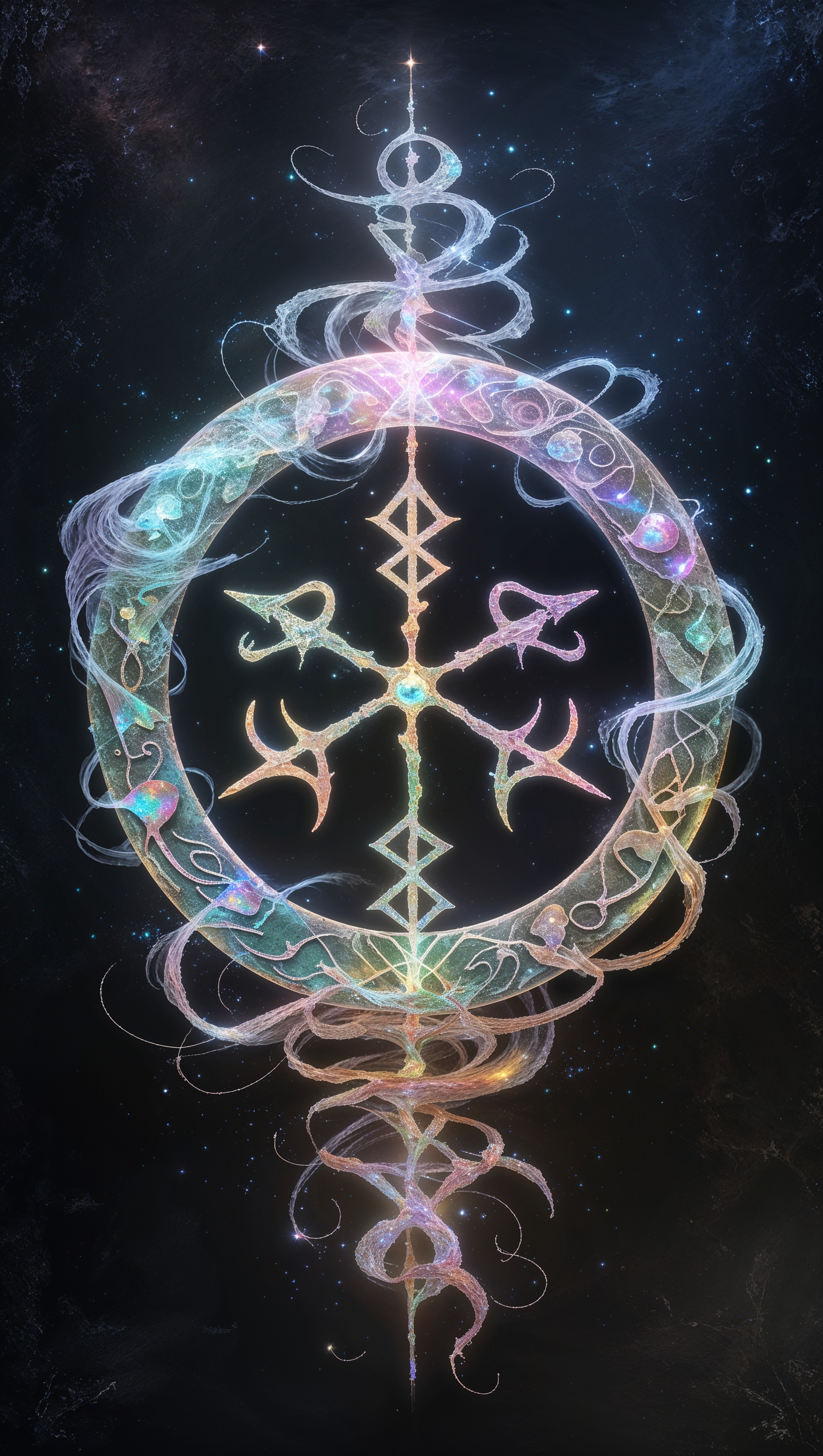 Floating runes forming a mystical circle, abstract magic symbol