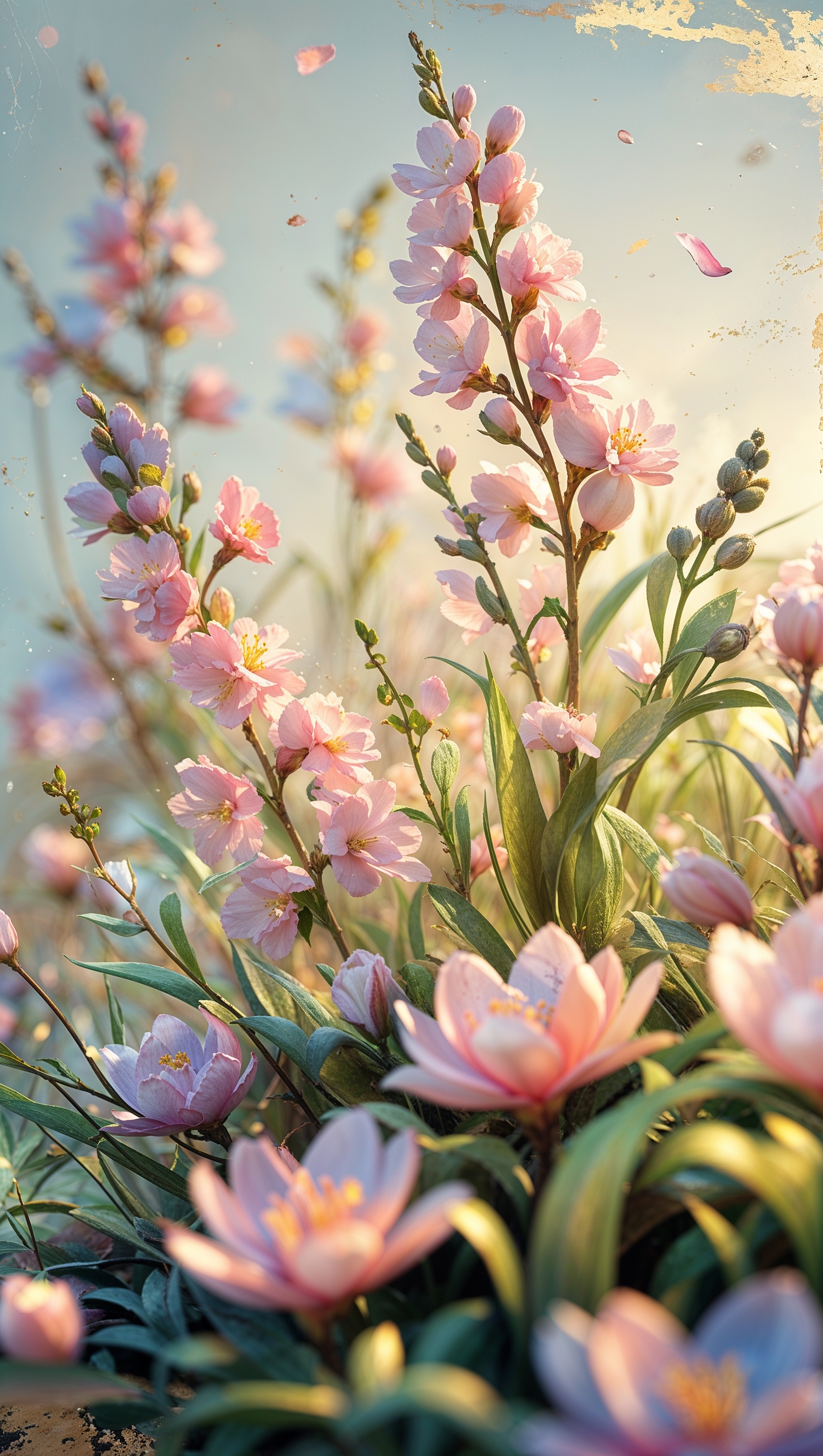 A watercolor painting of spring flowers for a March iPhone wallpaper