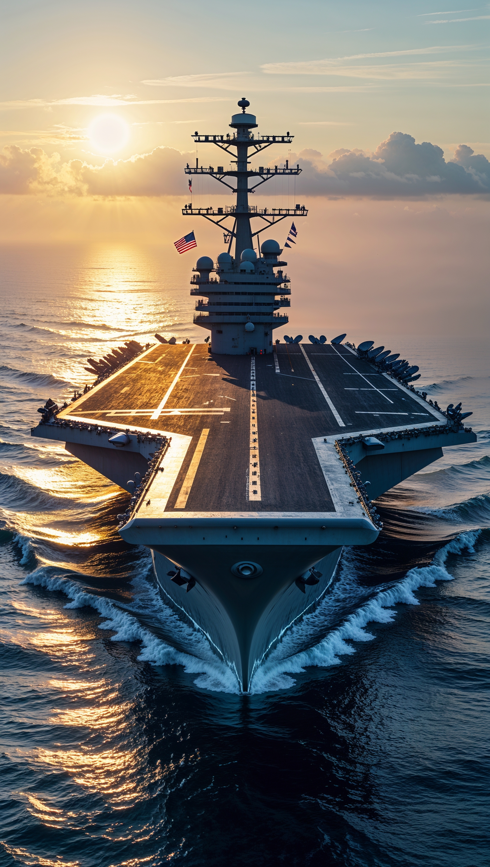 iPhone wallpaper with an image of an aircraft carrier at sea