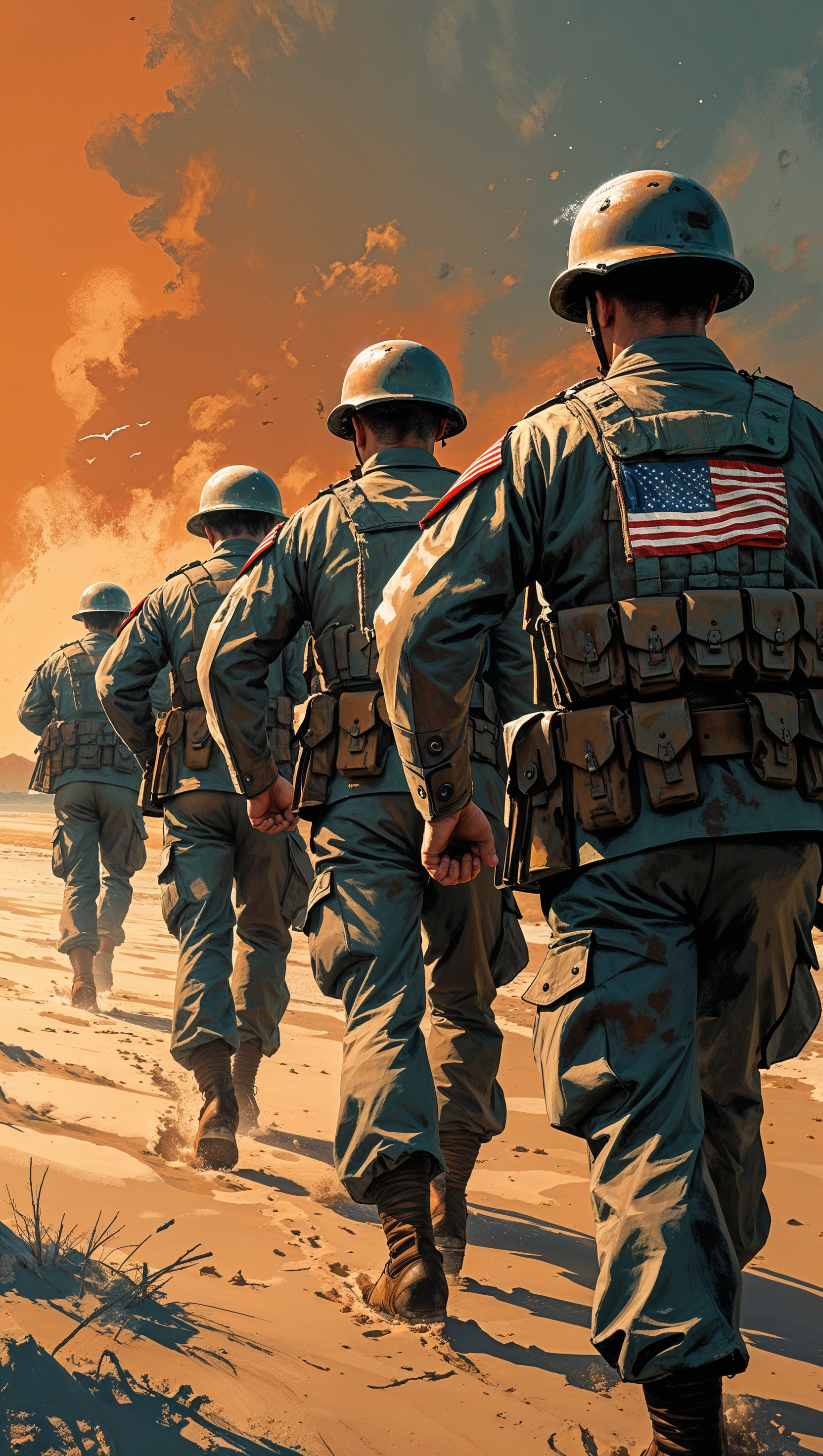 iPhone wallpaper with a marine corps advancing toward the beach