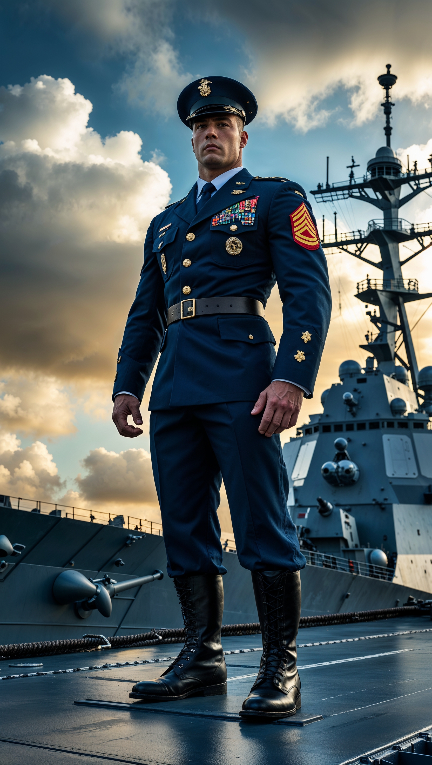 iPhone wallpaper with a marine soldier standing on a warship