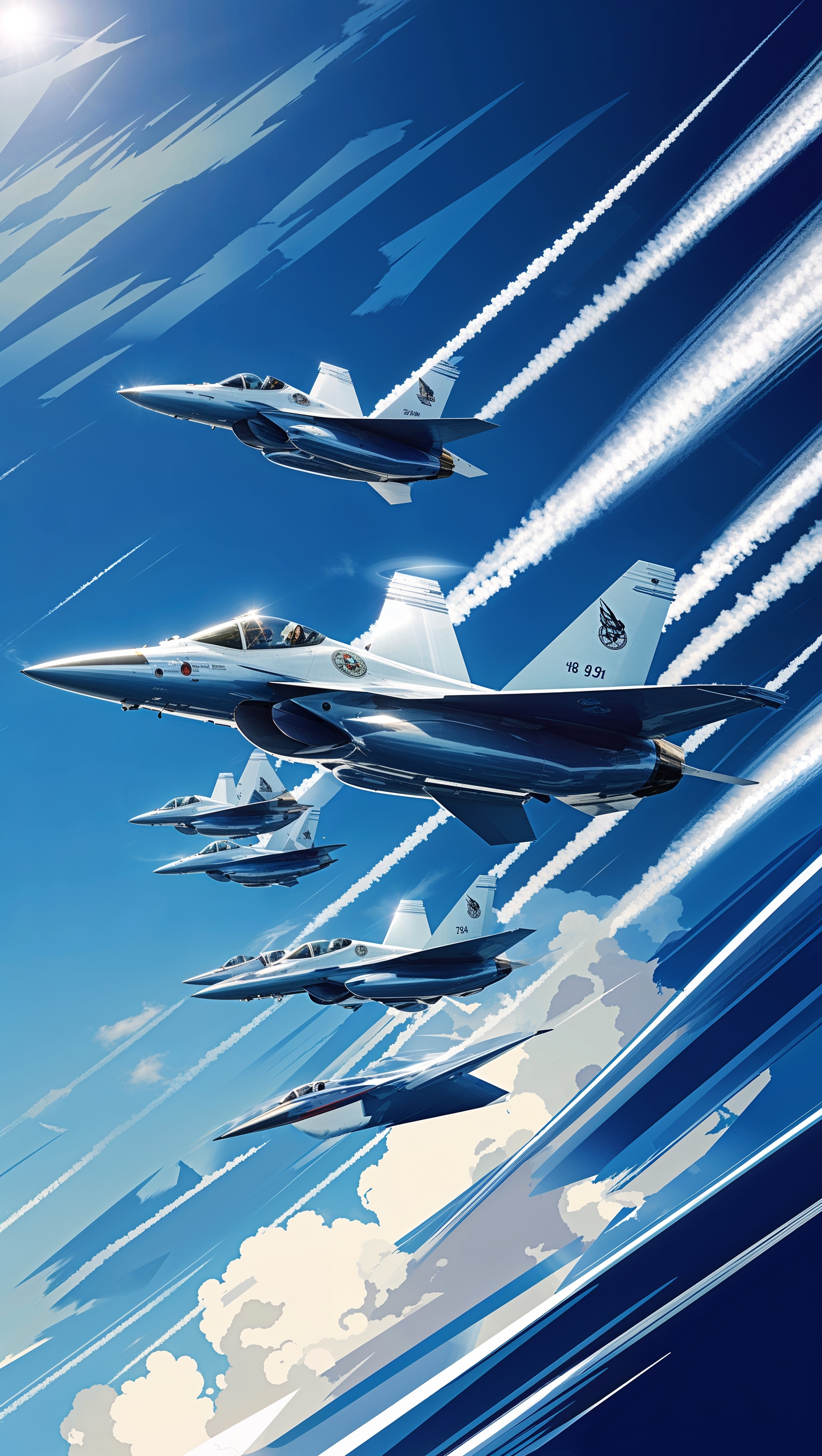 A graphic design of marine fighter jets in the sky