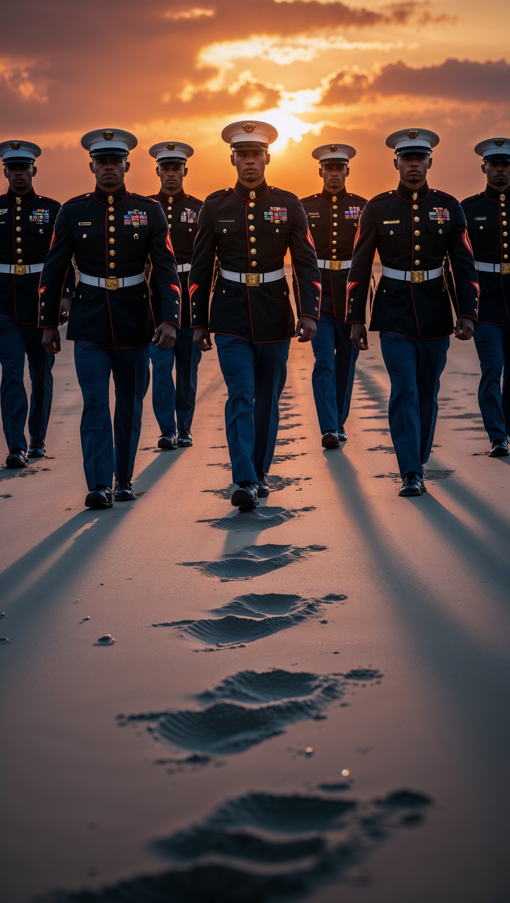 iPhone wallpaper with marine forces marching on the beach