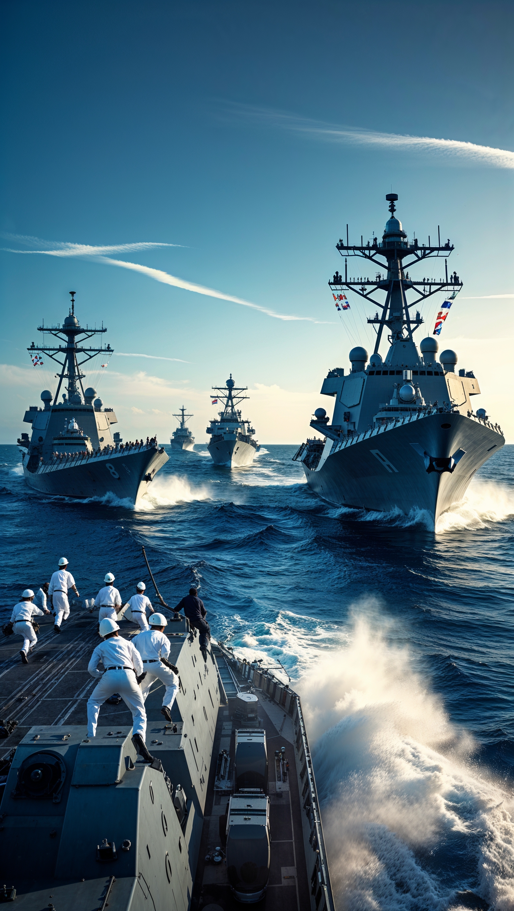 A modern marine force on the sea with a blue sky background for iPhone wallpaper