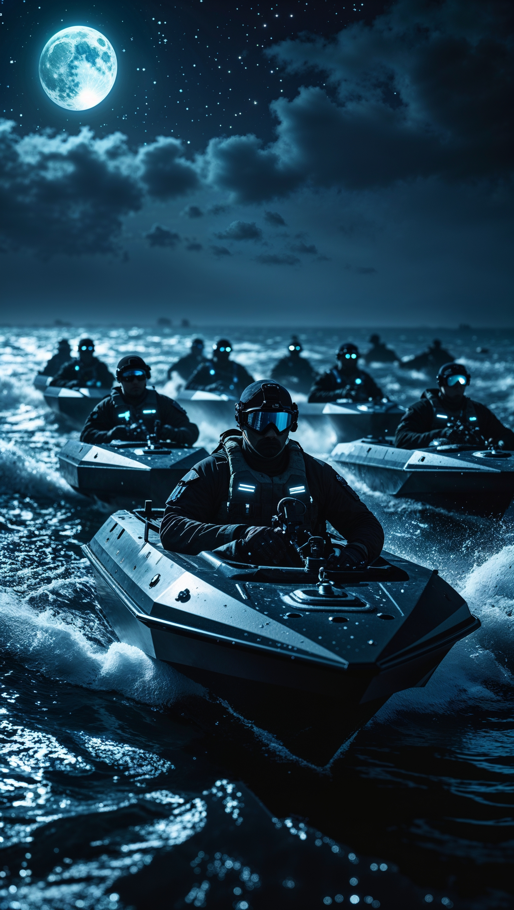 iPhone wallpaper with an image of a special marine operation at night