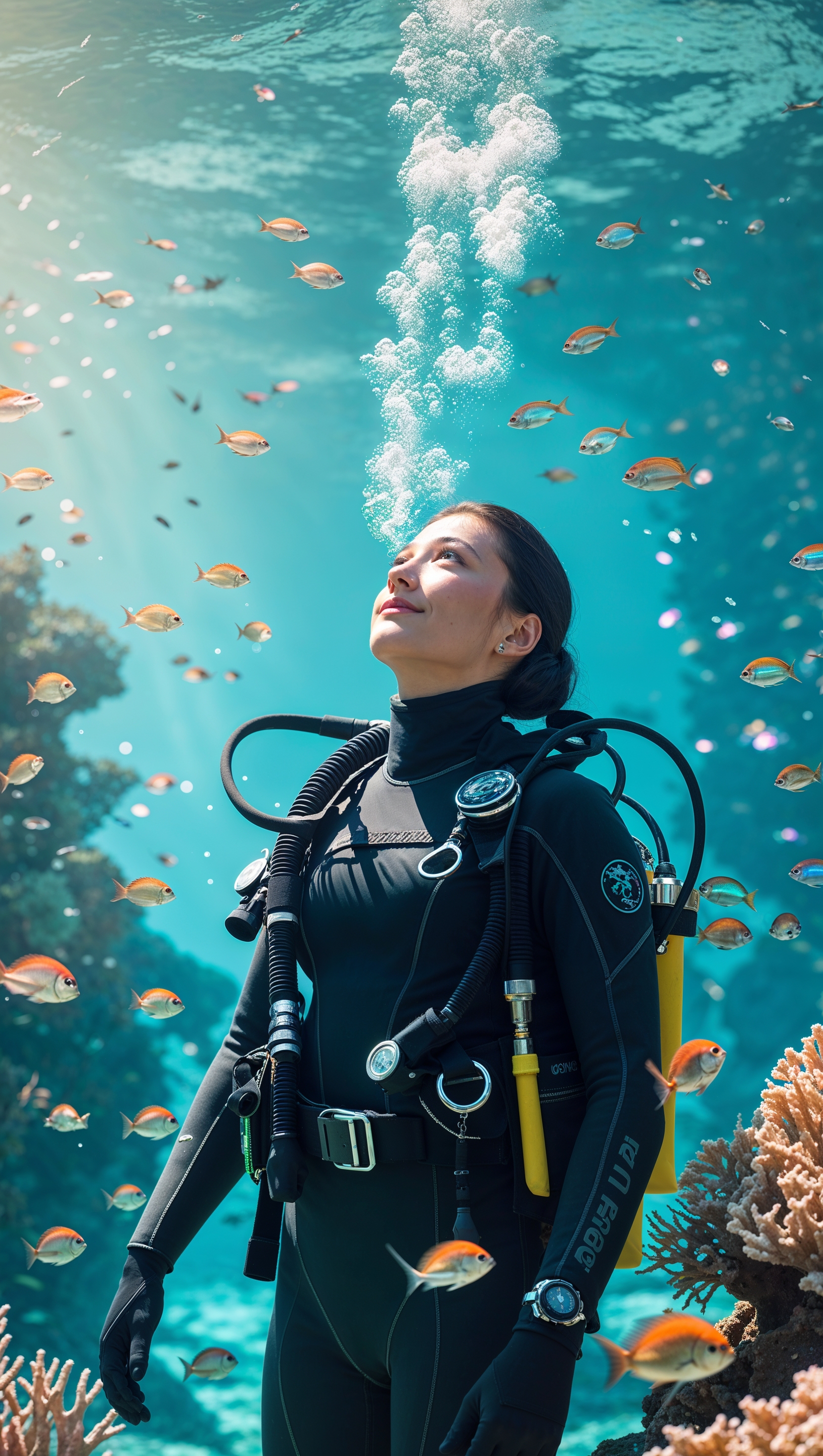 iPhone wallpaper with an image of a marine diver underwater