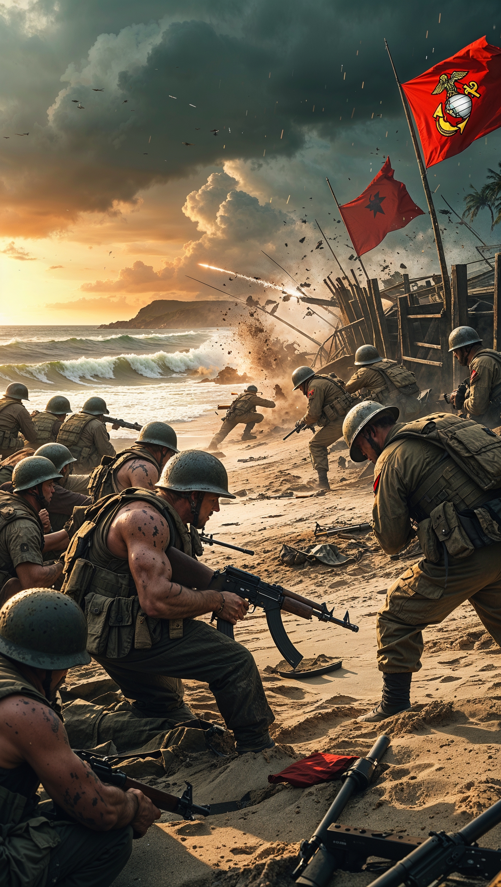 An image of marine forces fighting the enemy on the beach