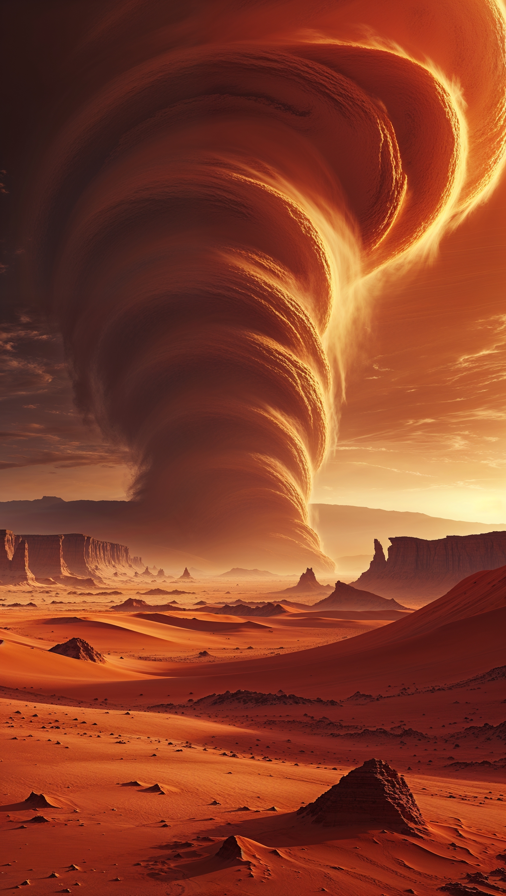 Red Martian desert with sandstorm