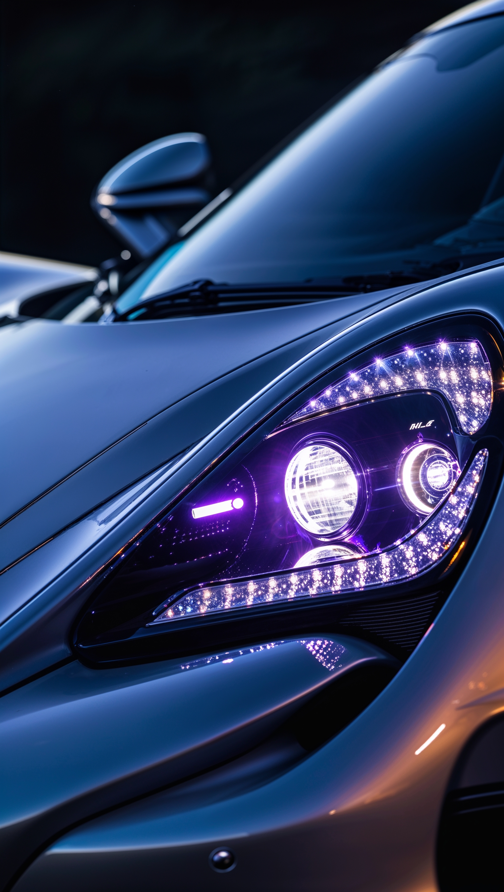 Close-up of McLaren headlight at night