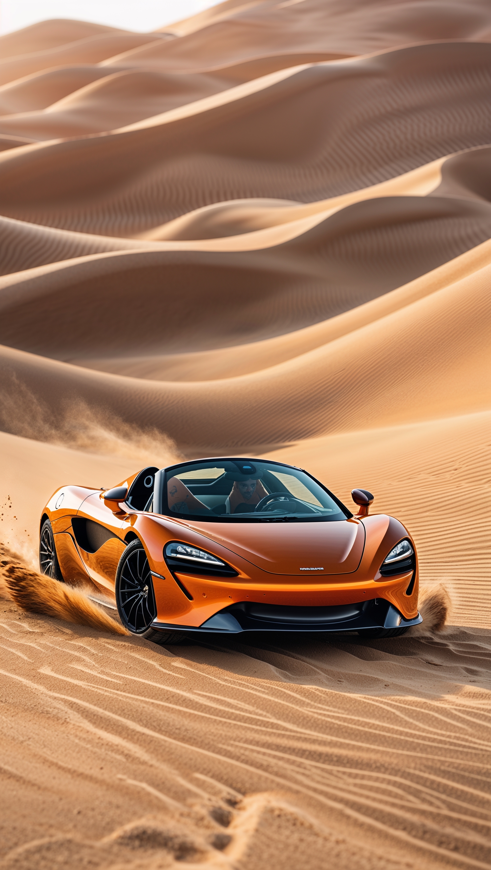 McLaren among flowing sand dunes
