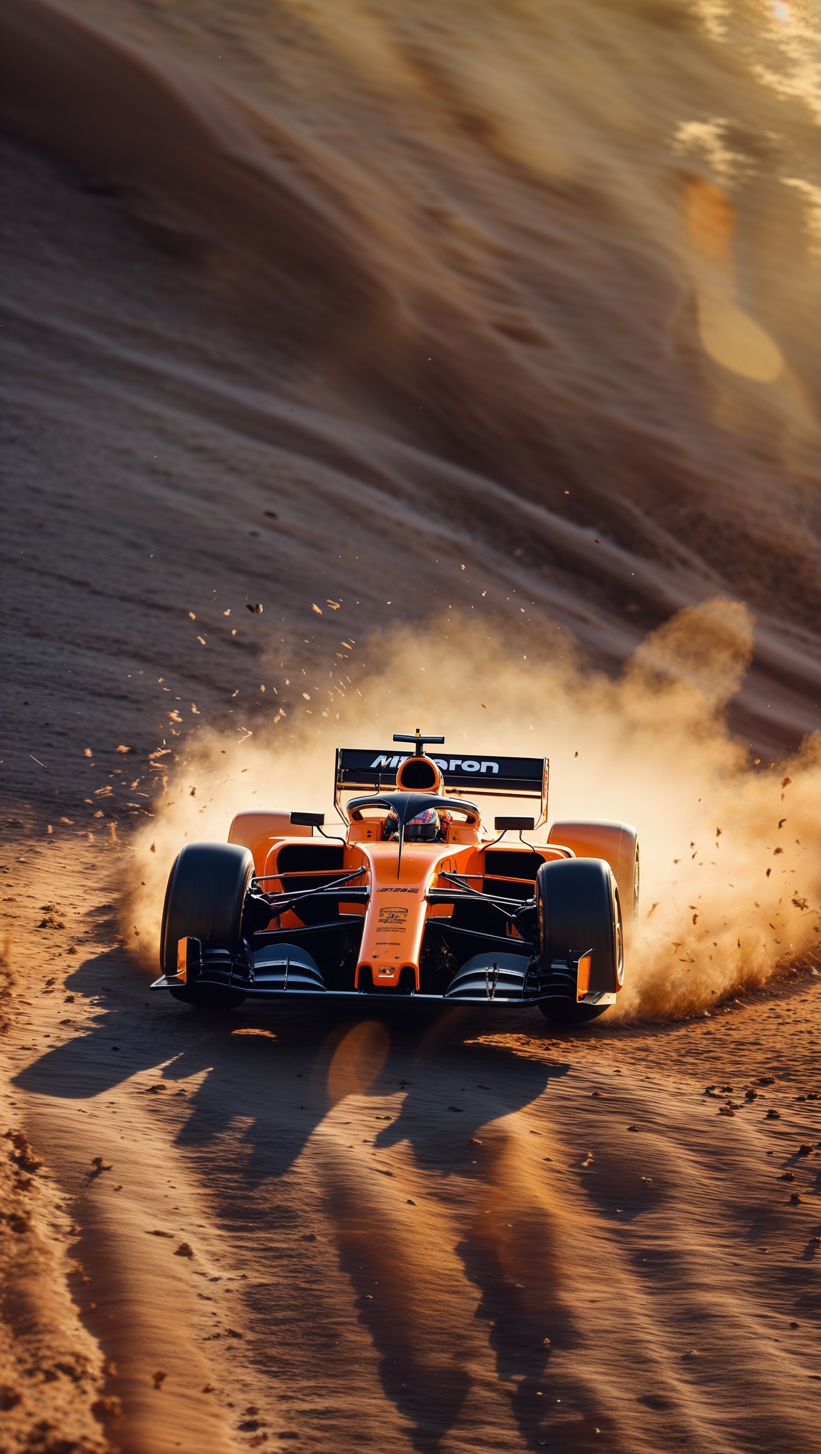 McLaren jumping over a dirt hill