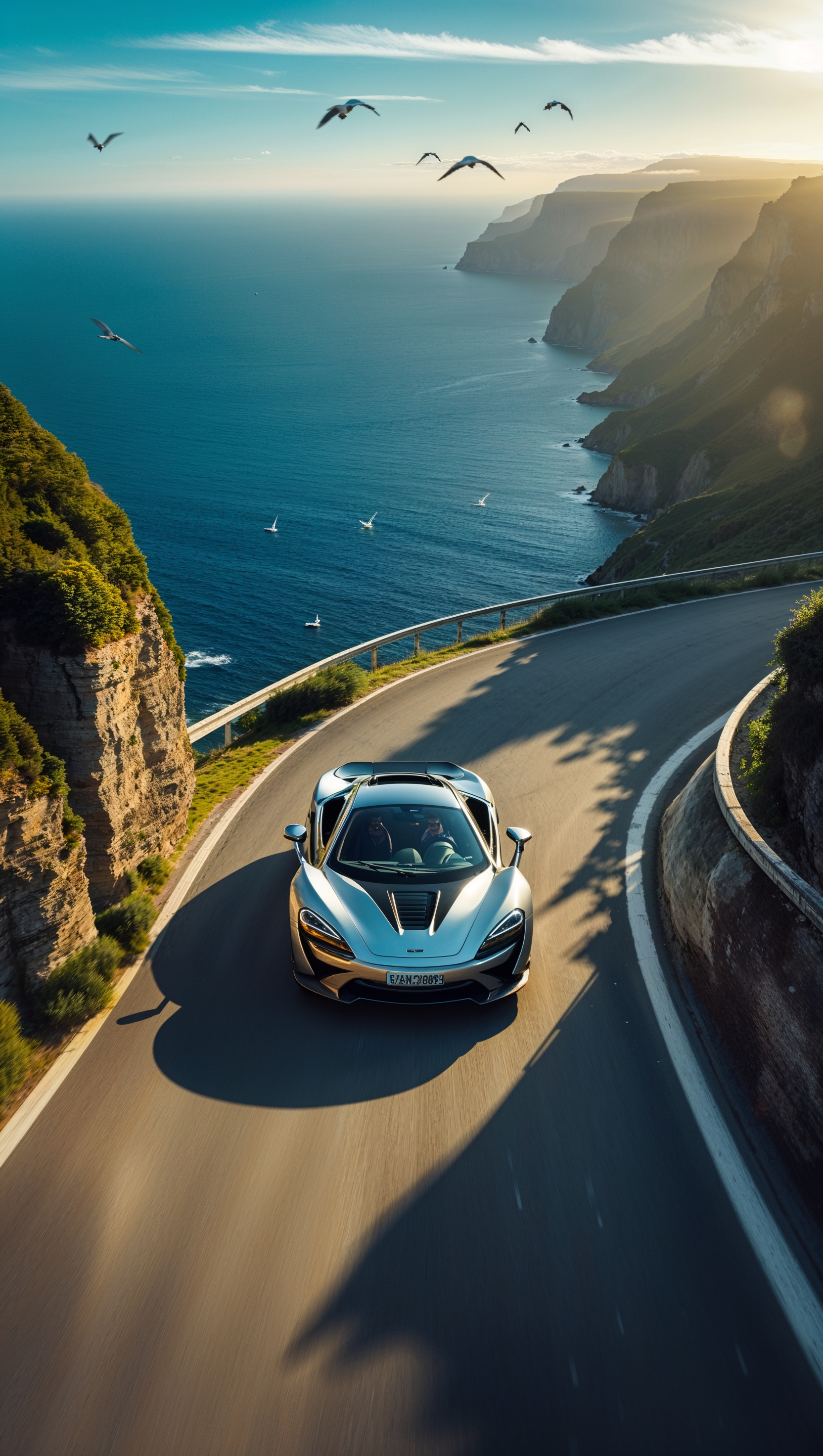 Aerial view of McLaren on a coastal road