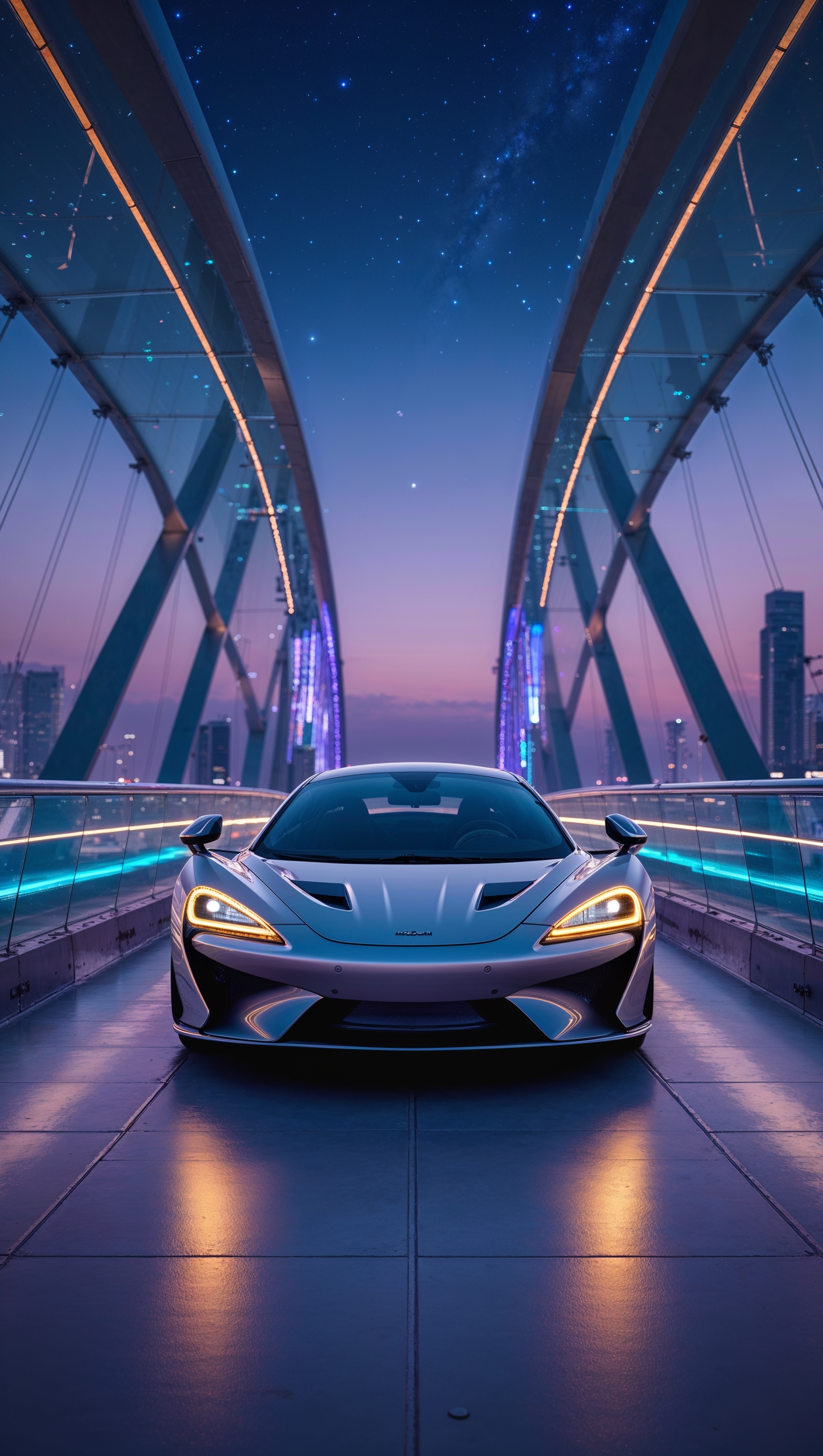 McLaren on a glass bridge at night