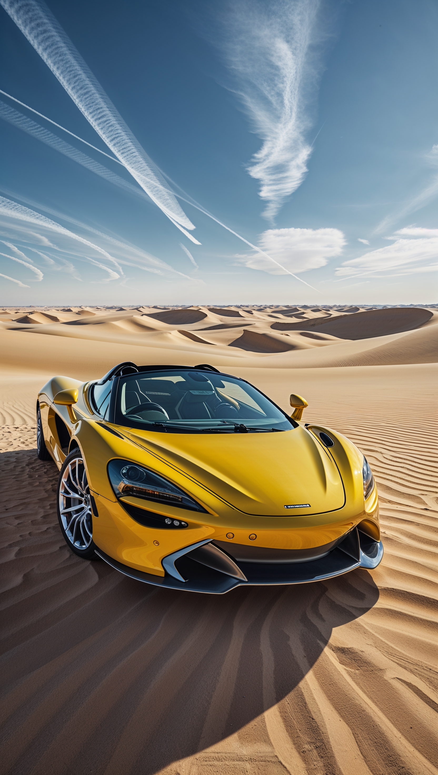 Yellow McLaren in an endless desert