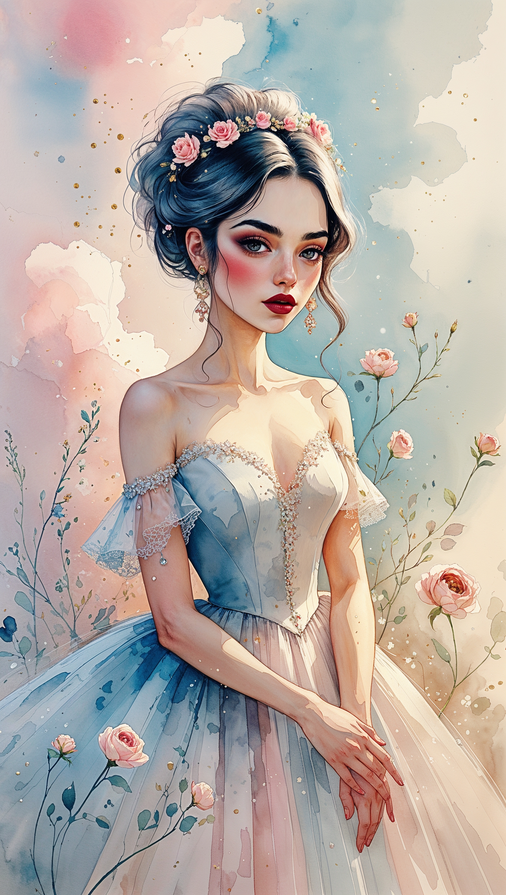 Watercolor style Melanie Martinez with a dreamy background for iPhone