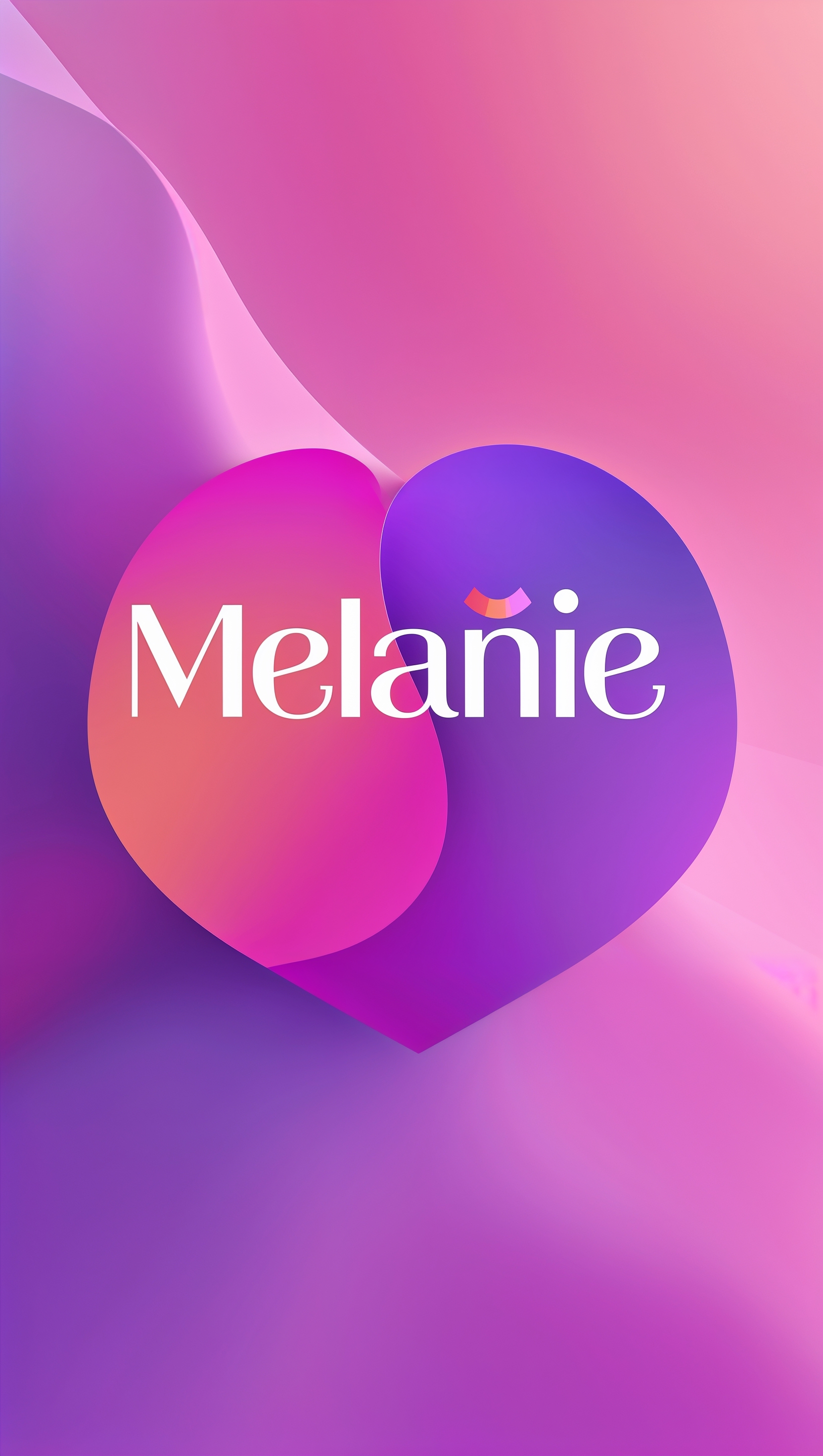 Graphic design of Melanie’s logo with pink-purple background for iPhone